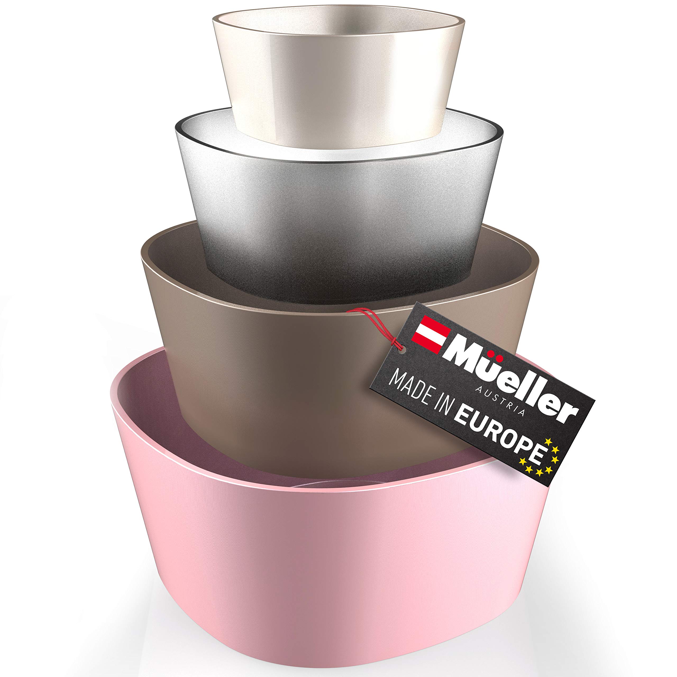 Mueller Plastic Mixing Bowls, 4-Piece Nesting Bowls Set, Food Prep Bowls, Microwave and Dishwasher Safe Mixing Bowl Set