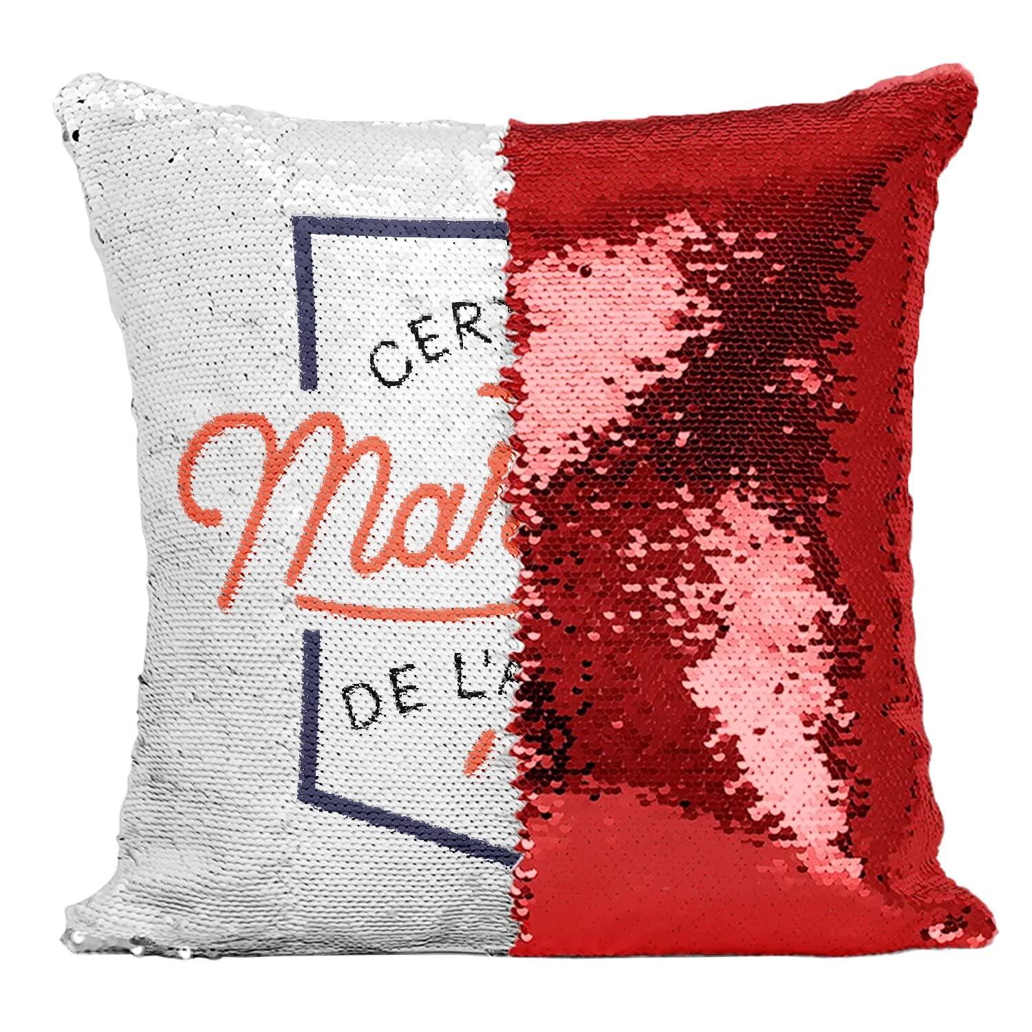 Coussin avec housse sequin paillettes rouge Marraine de l'Année naissance baptême