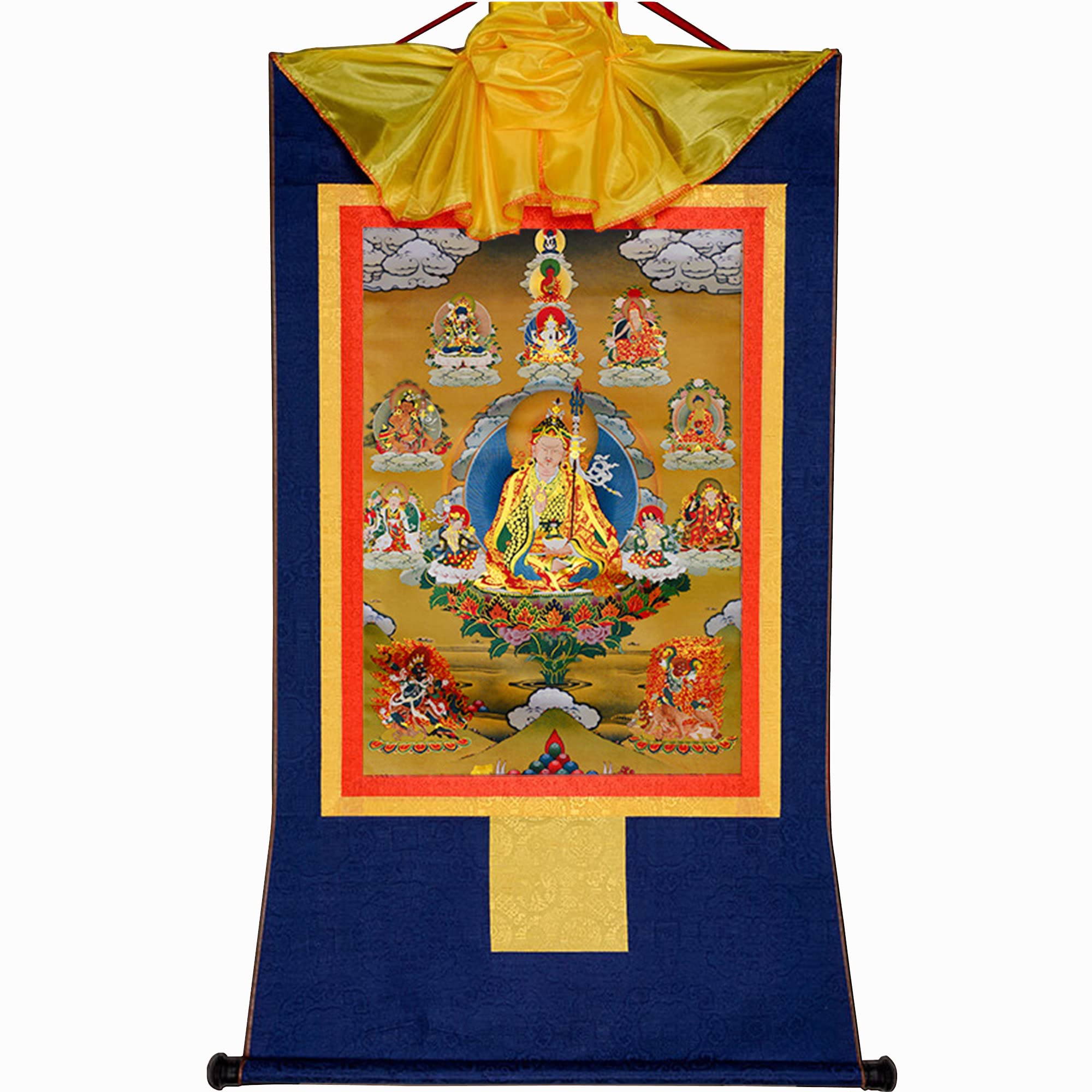 Gandhanra Tibetan Buddhist Thangka Wall Hanging,The Eight Forms of Guru Rinpoche Thangka,Padmasambhava,Hot Stamped Brocade Buddhist Tapestry for Zen Home Decor, Meditation, Spiritual Relaxation