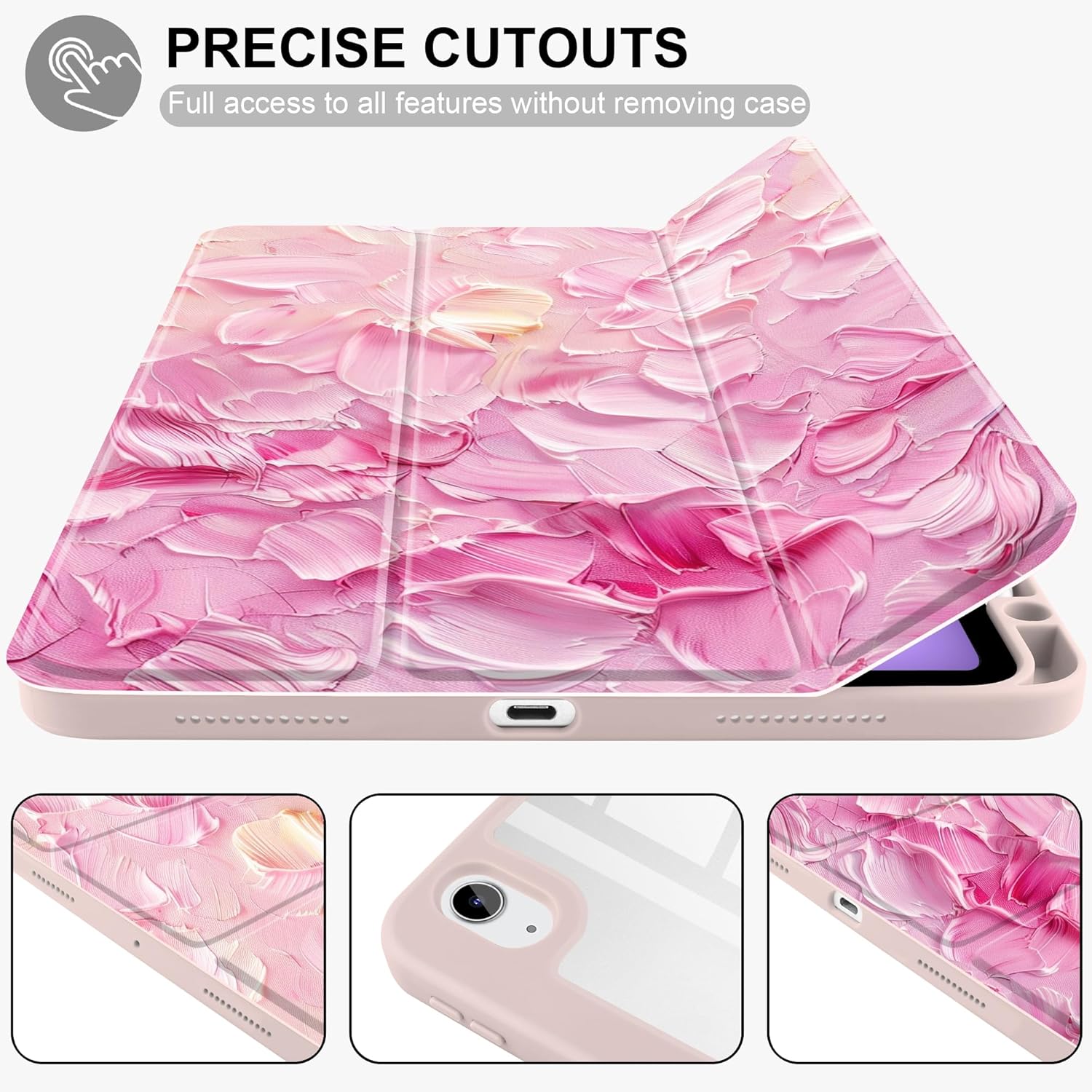 Batianda Designed Case for New iPad (A16) 11 inch 2025 / iPad 10th 10.9-inch 2022 [Built-in Pencil Holder] Shockproof Cover with Clear Transparent Back Shell TPU Bumper Auto Sleep/Wake, Pink Relief