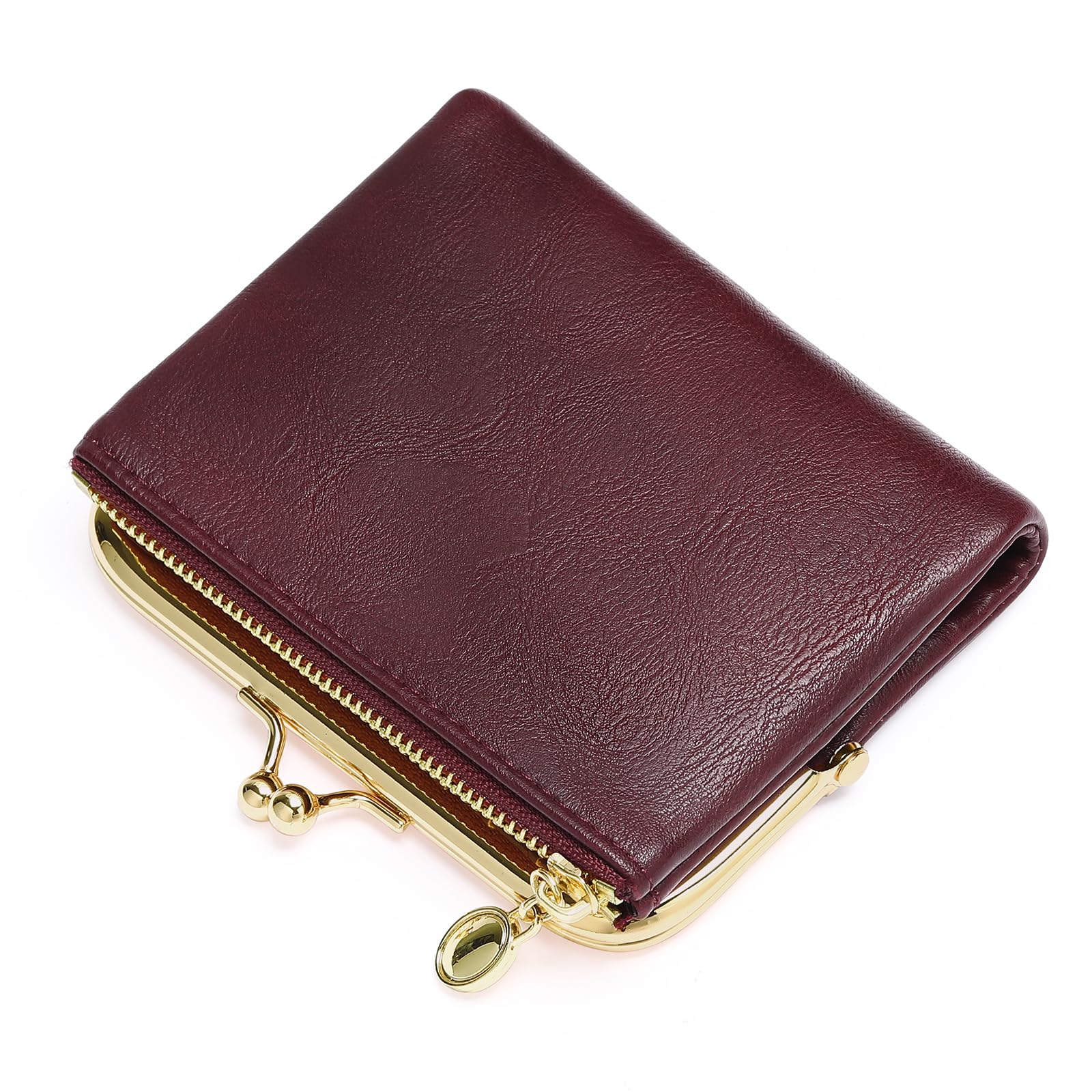 RNIEGA Wallet Women Small RFID Blocking Bifold Leather Wallets for Women Vintage Coin Purse With Zipper and Kiss Lock