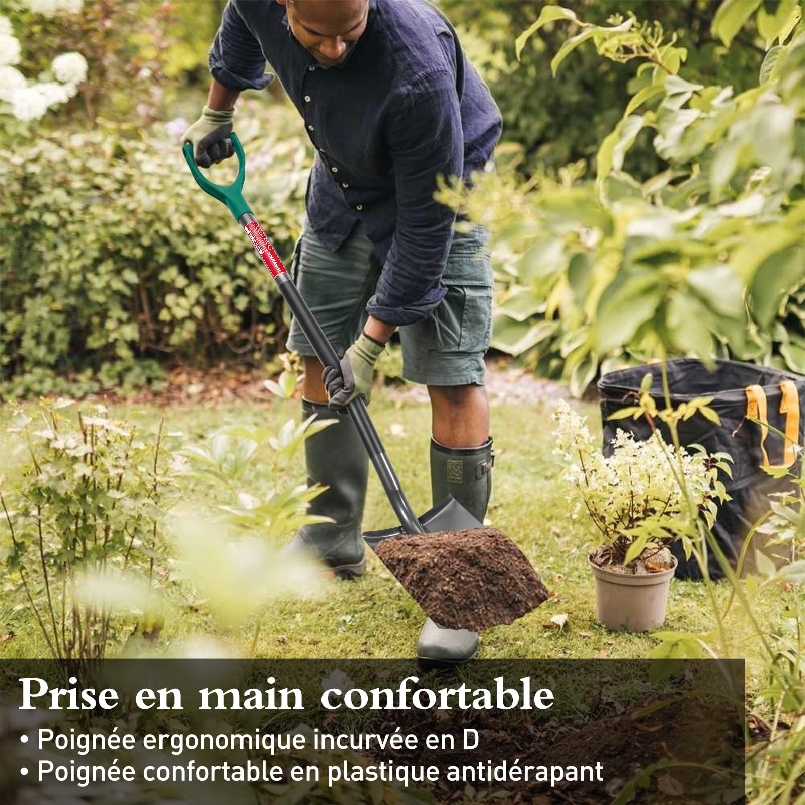 HYCHIKA Pelle Jardinage Circulaire, Pelle de Jardin, Beche Jardinage, Acier Trempé de Haute Qualité, Poignée Ergonomique, Poignée en D, pour Jardin, Creuser, Construction, Transplantation