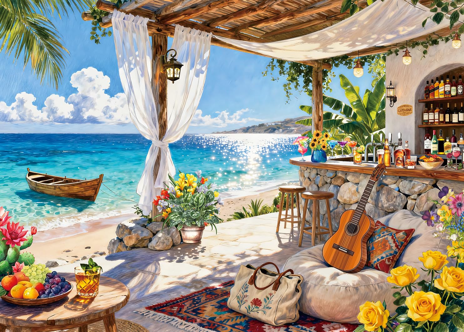Puzzles 1000 Pieces for Adults jigsaw puzzles for adults-Island Bar-1000 Piece Puzzle Classic Educational Games Fun Decoration Puzzle