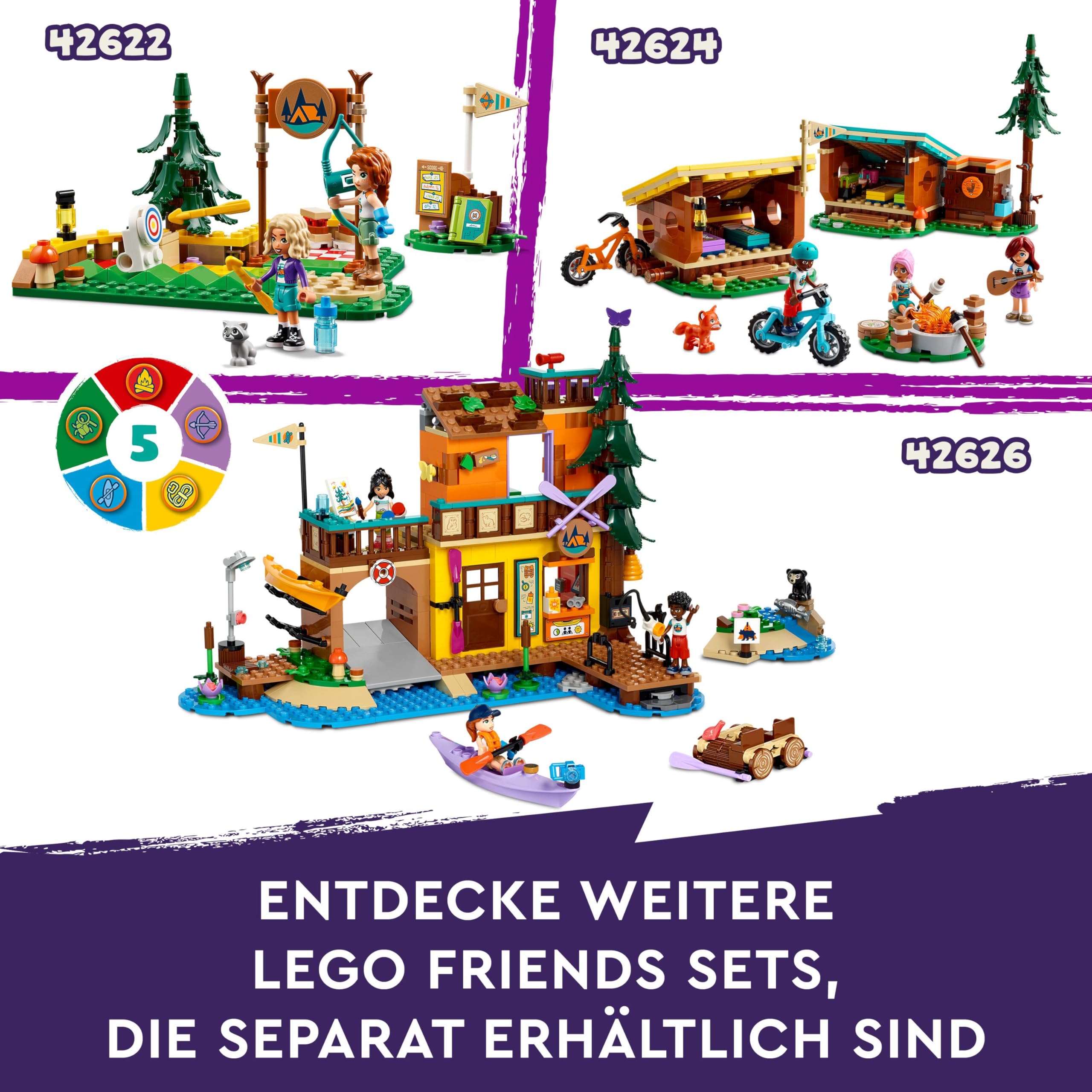 LEGO Friends Baumhaus im Abenteuercamp, Spielset für Mädchen und Jungen ab 8 Jahren mit 5 Spielfiguren und 5 Tieren, Geschenkidee für kreatives Spielen, Sportspielzeug, Puppenhaus 42631