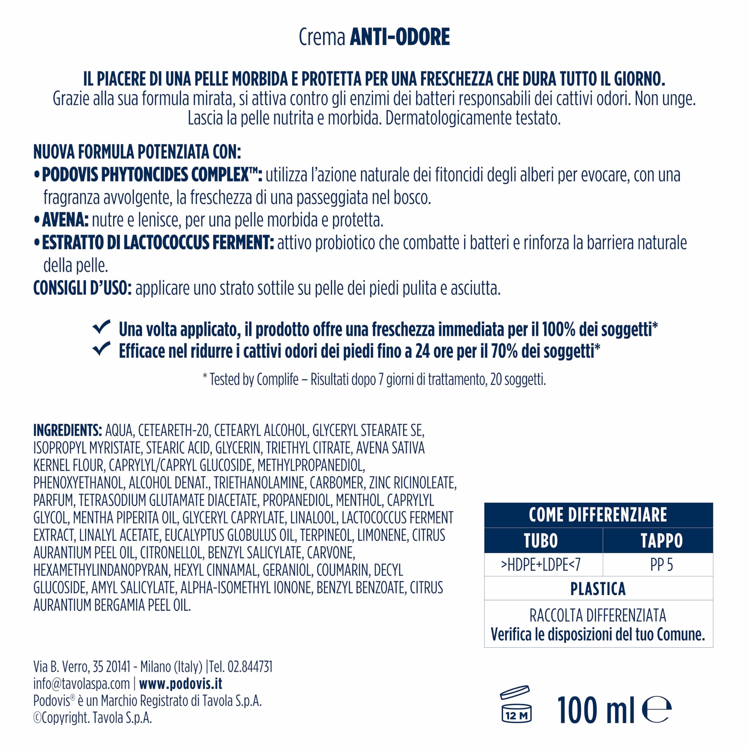 Podovis, Deocrema Extra Fresh - Crema per i Piedi, Effetto Rinfrescante ed Idratante, Regola la Sudorazione del Piede, con Antibatterico, Senza Parabeni e Siliconi, 100 ml