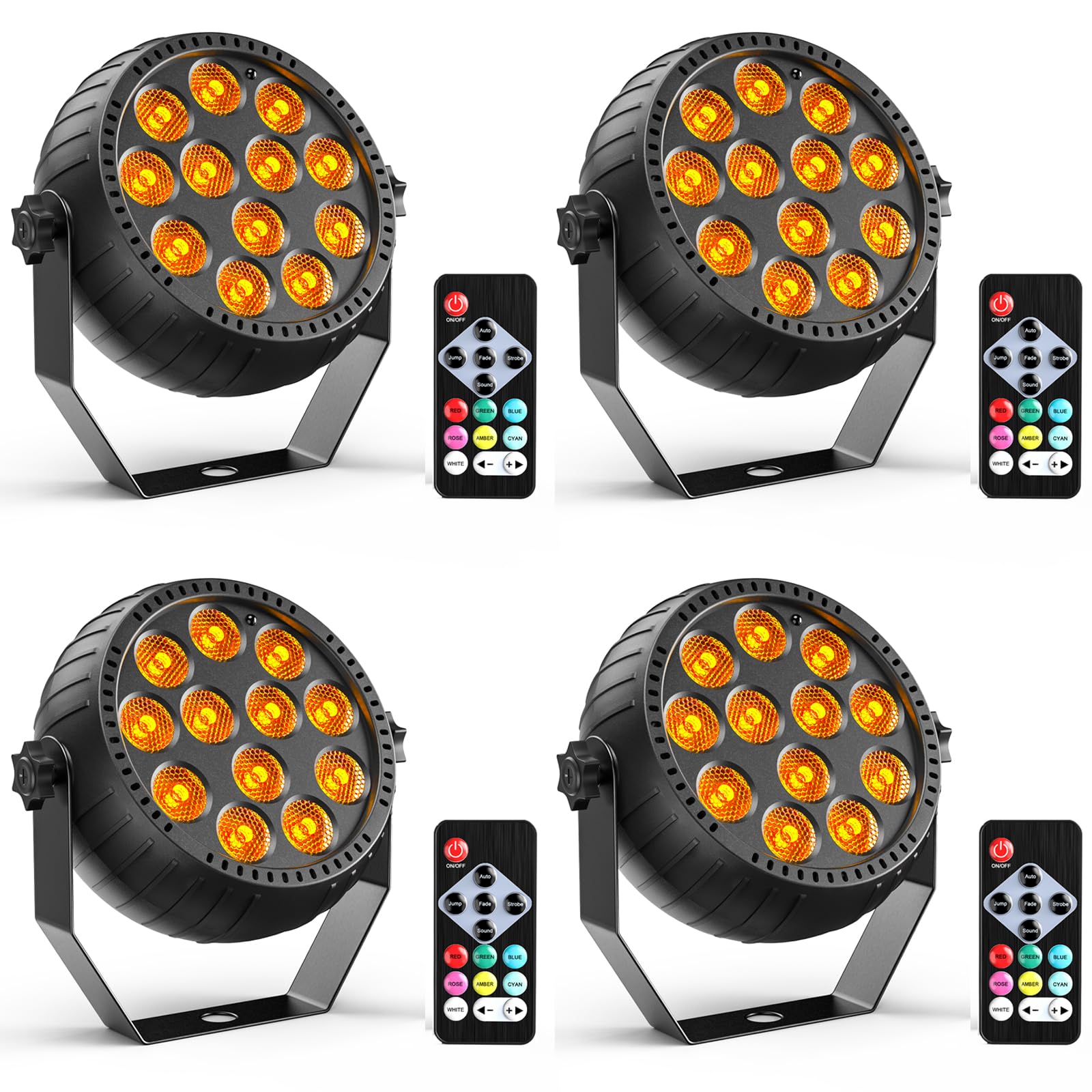 4PCS Mini Par LED RGB 12 LED Batteria Ricaricabile, 2200mAh Luci da Palco con Telecomando, 4-6h Autonomia Luci Festa Batteria per Bar DJ Discoteche Matrimoni Halloween e Natale