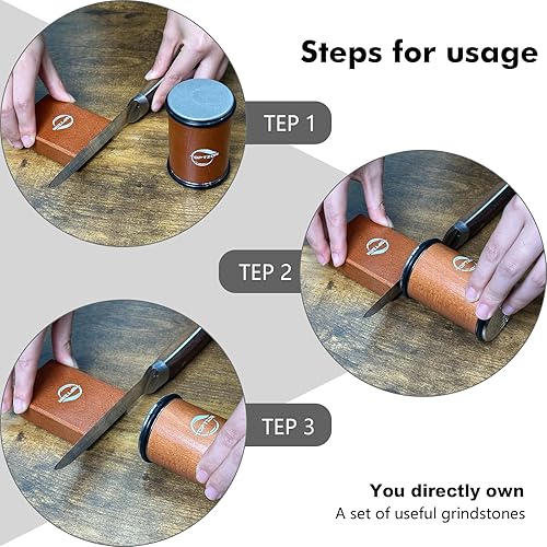 Miniatura 6 de Afilador de cuchillos rodantes  Afilador profesional de cuchillos de diamante con soporte magnético de 15 y 20 grados con correa de cuero  Afilado