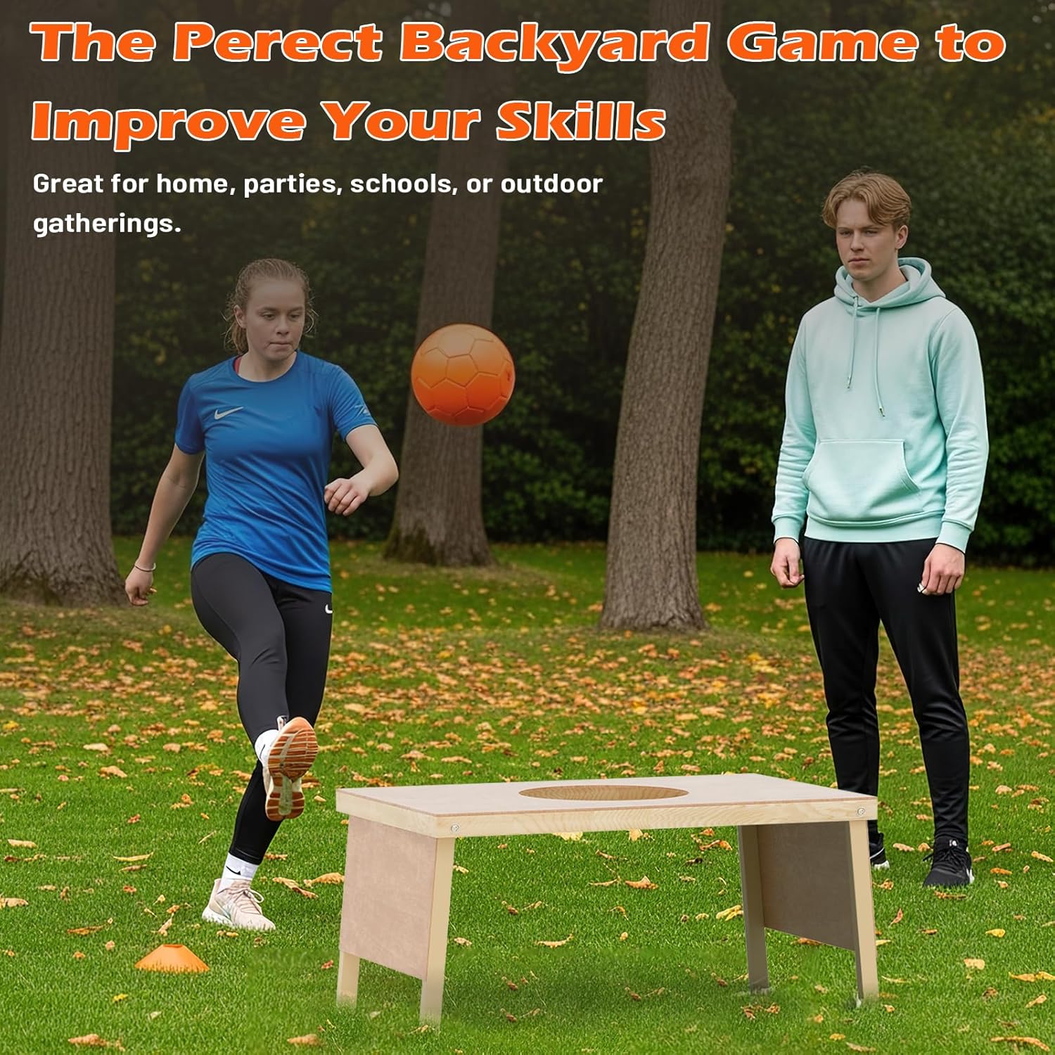 Backyard Soccer Game with 2 Tables, 1 Ball, 4 Cones, Soccer Training Equipment, Portable Football Practice Outdoor Game for Backyard, Beach, Field Fun, No Assembly Needed