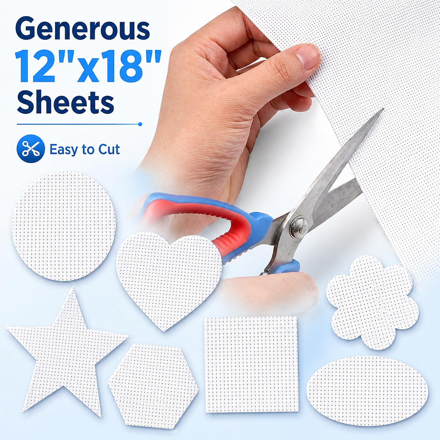 COTATI 4 Pcs Needlepoint Blank Canvas Craft Kit, 18 Count 12x18 Inch Large Cotton Mesh Screen Grid, White Perforated Canvas Sheets for Cross Stitch & Embroidery with Starter Sewing Tools