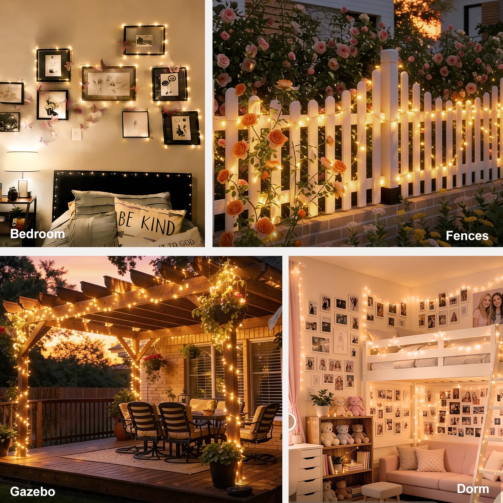 suddus Filo di luci decorative in rame flessibile, impermeabile, luce bianca calda, confezione da 2 pezzi per un totale di 40 m, 400 LED a batteria/USB, luci scintillanti per camera da letto