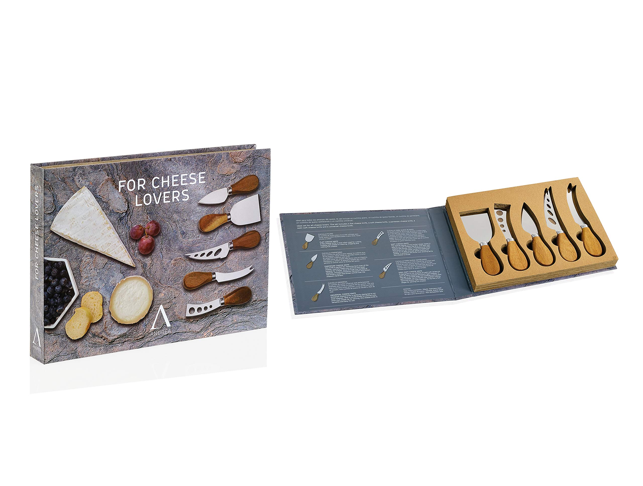 Andrea House cc65018 Set 5 Messer Käse Edelstahl und Akazienholz