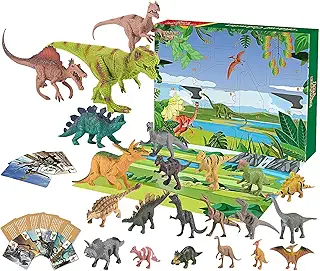Juguete Educativo con Figura de Dinosaurio y Accesorios Interactivos para Niños - Calendario De Adviento De Dinosaurios | Calendario de 24 Días para Reyes y Navidad como Relleno de Calcetín o