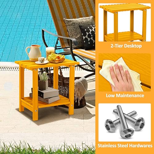 Miniatura 4 de Mesa auxiliar de 2 niveles para exteriores HDPE Adirondack mesa auxiliar para patio con grano similar a la madera, mesa auxiliar resistente a la