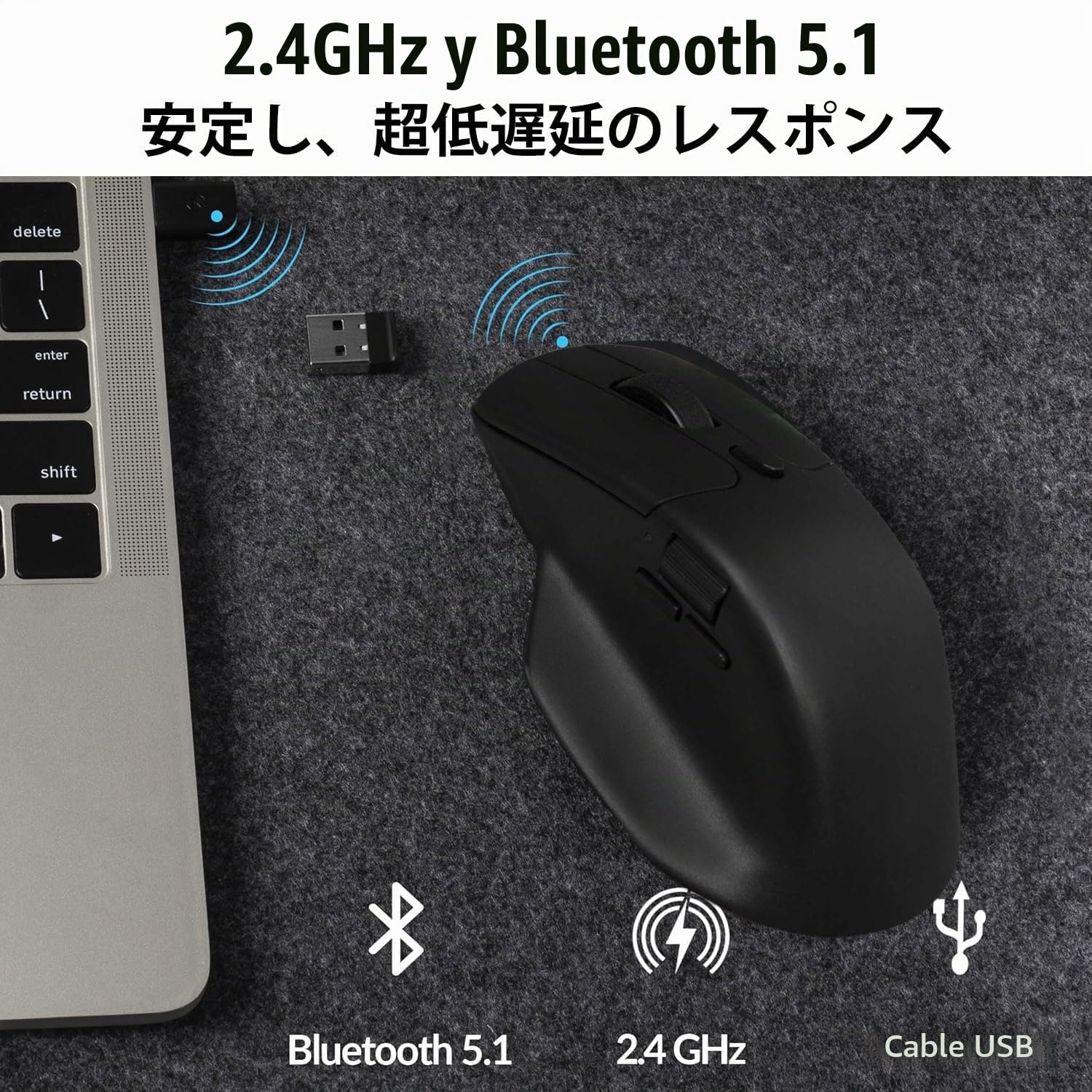 Keychron M6 - Ratón inalámbrico Bluetooth USB de Doble Desplazamiento, Color Negro