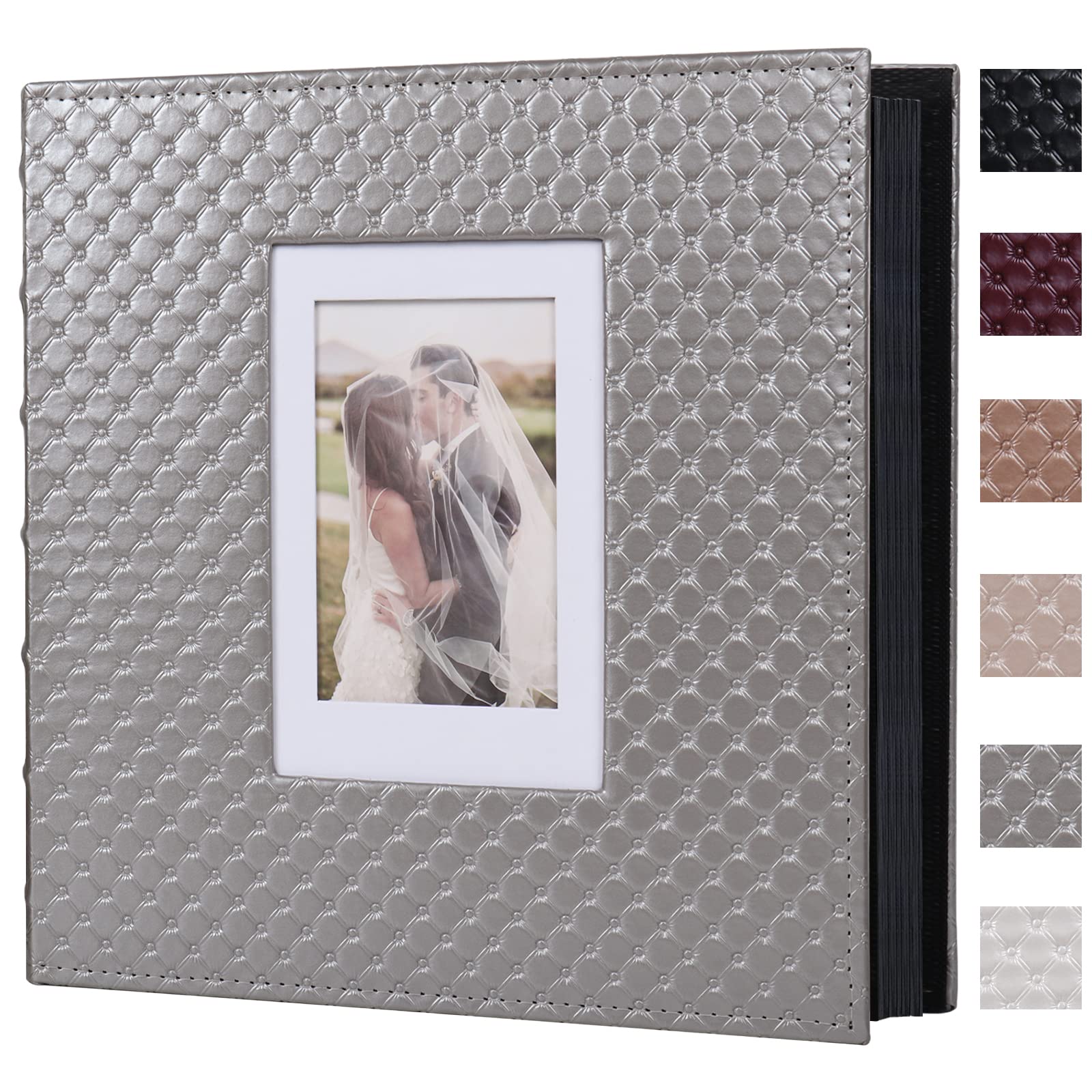RECUTMS, 60 DIY-Fotoalbum mit selbstklebenden Seiten, Kunstlederumschlag mit Knopfprägung für Fotos in 10×15, 13×18, 20×25 cm, Hochzeitsalbum, Babyalbum, Erinnerungsbuch, Familien-Scrapbook, Grau | 30 Blatt/60 Seiten, für Fotos der Größe 7,6 x 12,7 cm, 10