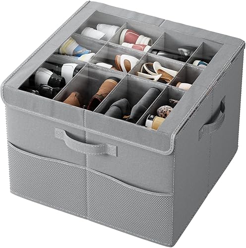 Miniatura 13 de PHINOX Organizador de zapatos para armario, se adapta a hasta 16 pares, contenedores de almacenamiento de zapatos con cubierta transparente y asas