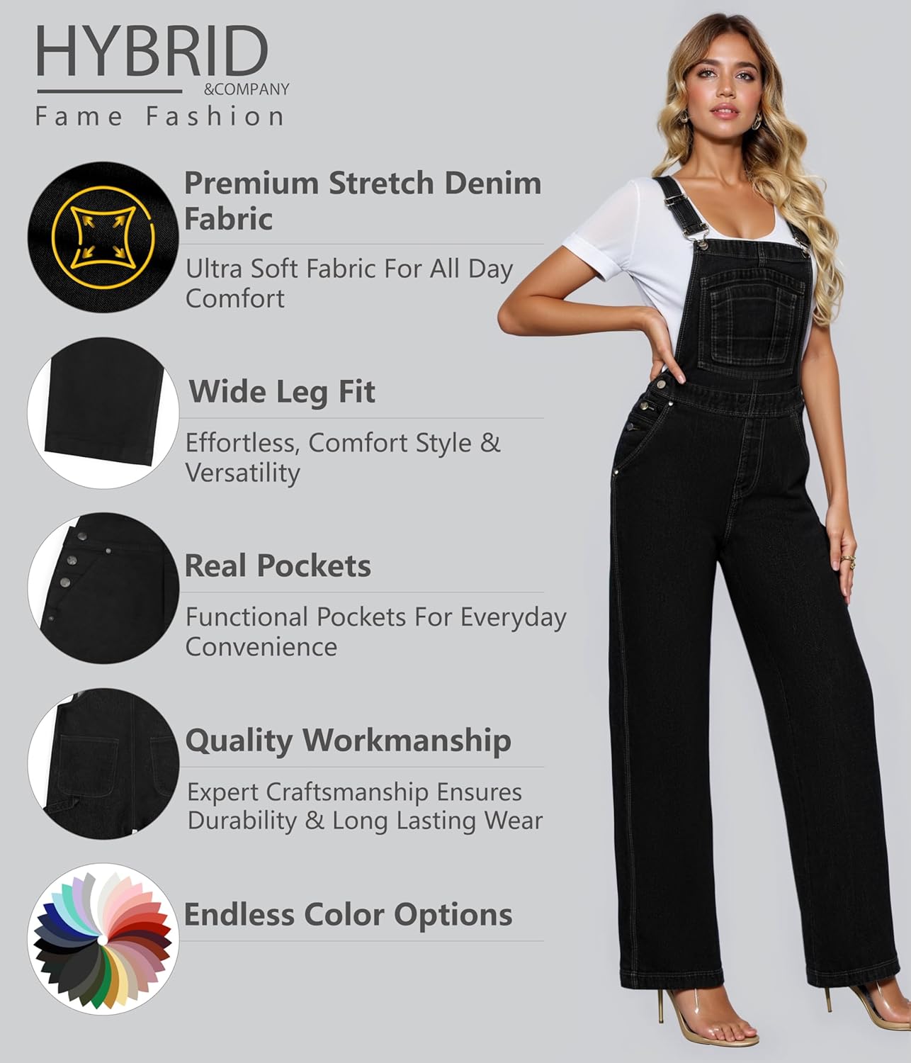 Hybrid & Company Womens Super Comfy Stretch Denim jumpsuit Pants Overalls - Image 2