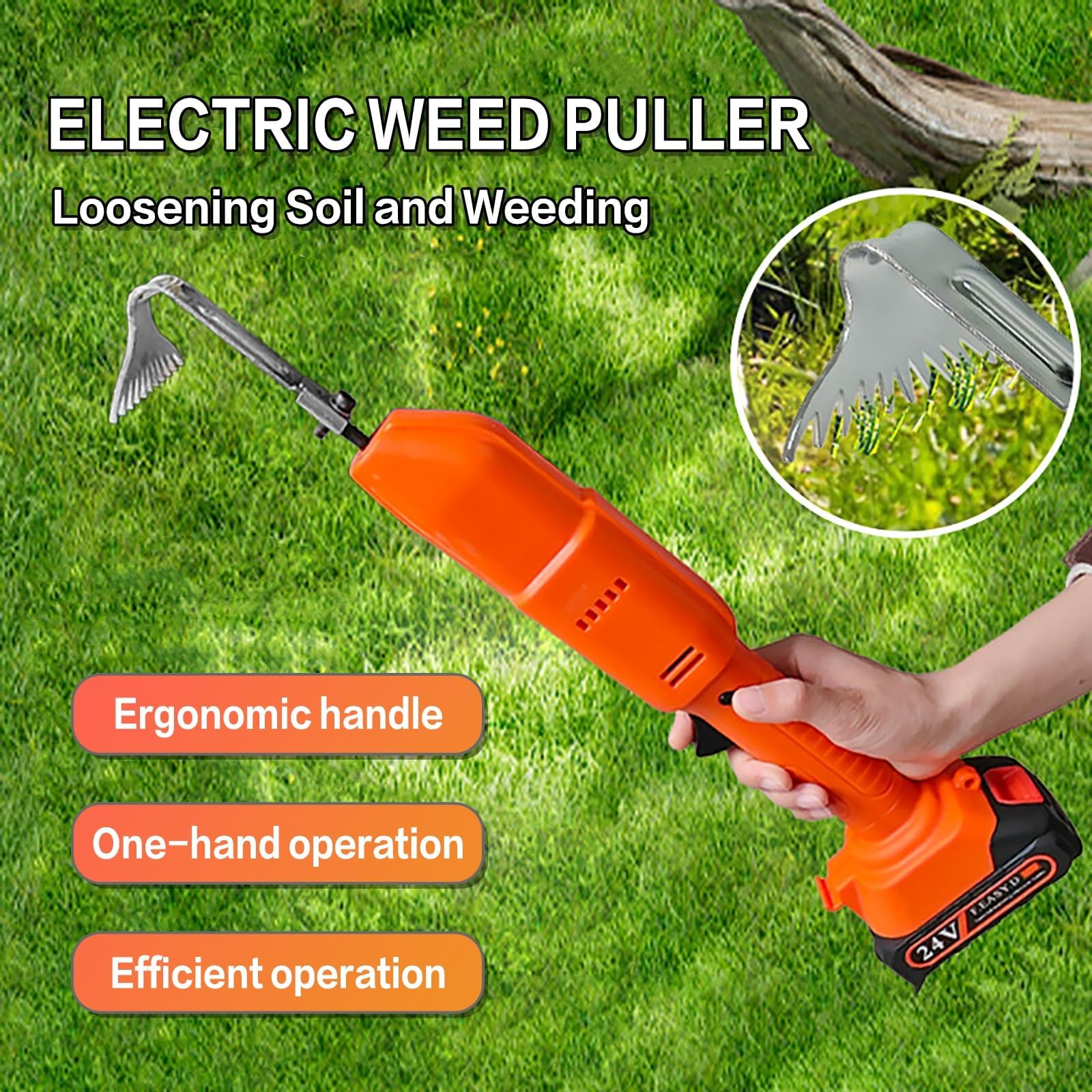 Extracteur de mauvaises herbes électrique, houe de cultivateur de jardin sans fil avec poteau télescopique, 2 batteries et gants, houe électrique 2 en 1 pour ameublir le sol, pelouse, jardin, cour