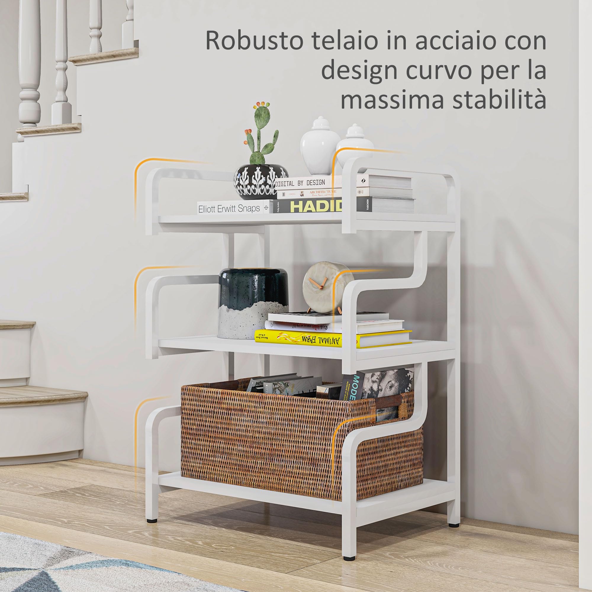 HOMCOM Supporto Porta Stampante a 3 Ripiani, Supporto Stampante, Moderno e Salvaspazio in Acciaio, per Casa, Studio, Ufficio, Stile Industriale, 55x40x77 cm, Bianco
