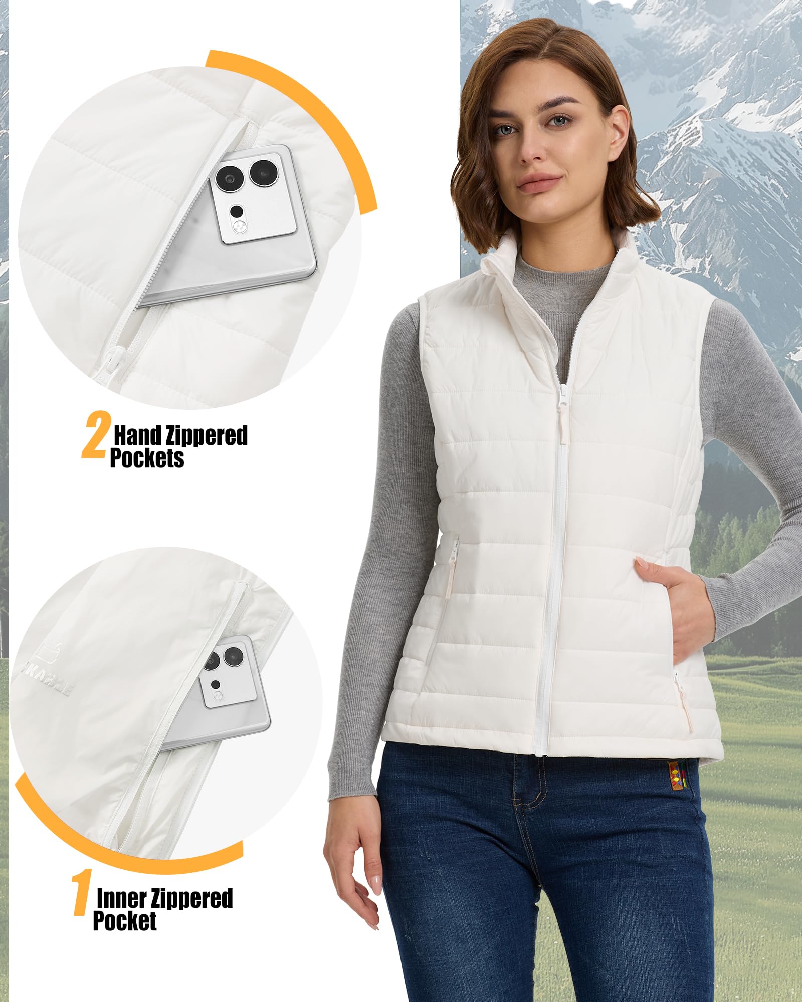 Outdoor Ventures Damen Steppweste Packbare Übergangswesten Gefütterte Hybrid Sportweste Frau Warmer Bodywarmer Fahrradweste mit Stehkragen für Wandern Camping