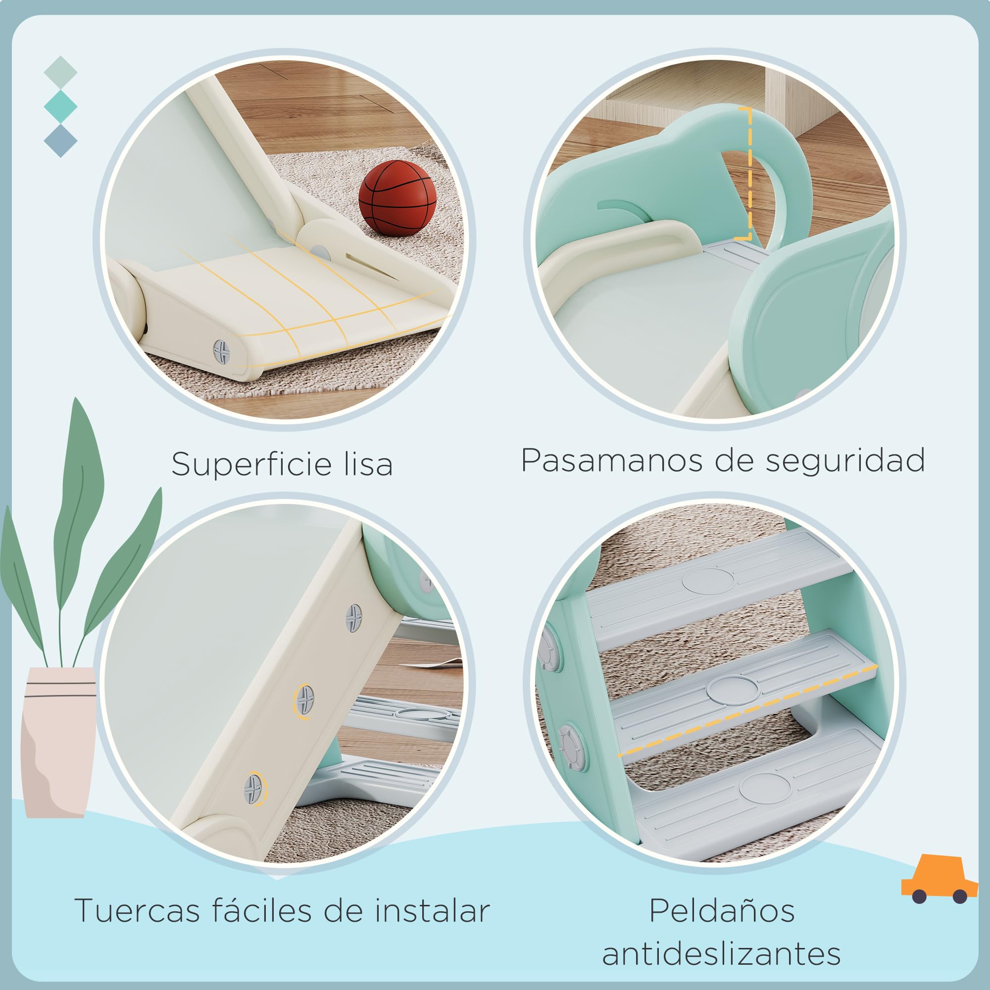 AIYAPLAY Tobogán para Niños Plegable Tobogán Infantil de 18-36 Meses con 3 Escaleras Antideslizantes para Interiores Carga 30 kg 120x53x53 cm Verde