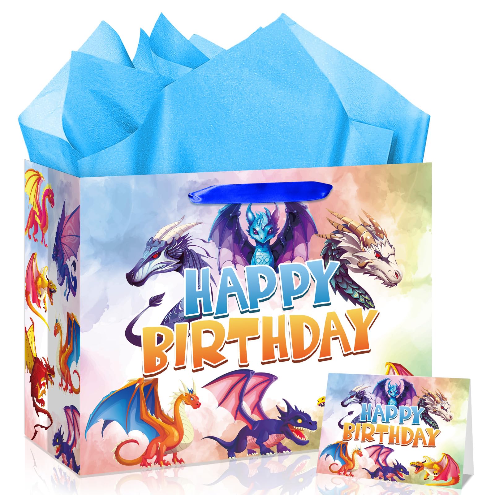 Yomaiha Dragon Birthday Party Favors Bag Dragon Birthday Gift Bag with Tissue Paper Greeting Card Dragons Wrapping Paper for Boys Girls Party Supplies