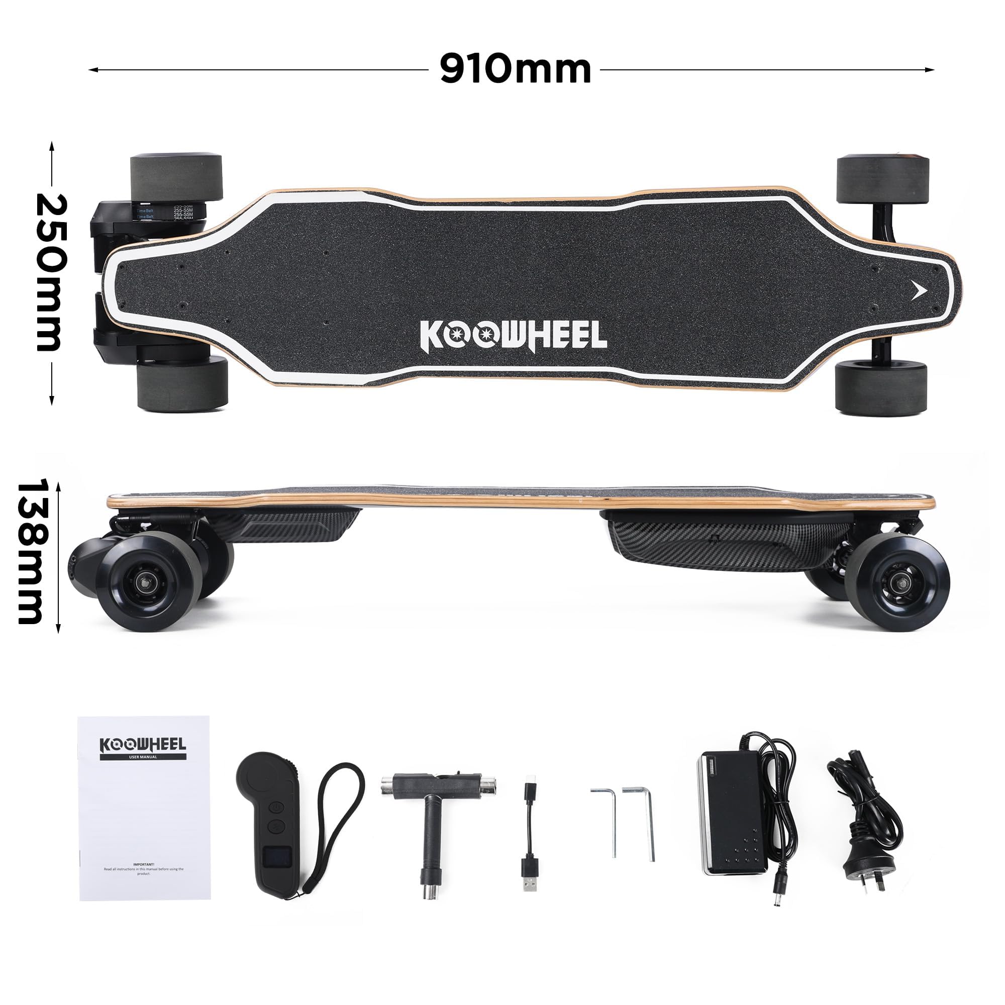 Skateboard électrique avec télécommande OLED, double moteur 2000 W, 45 km/h Max, étanche IPX4