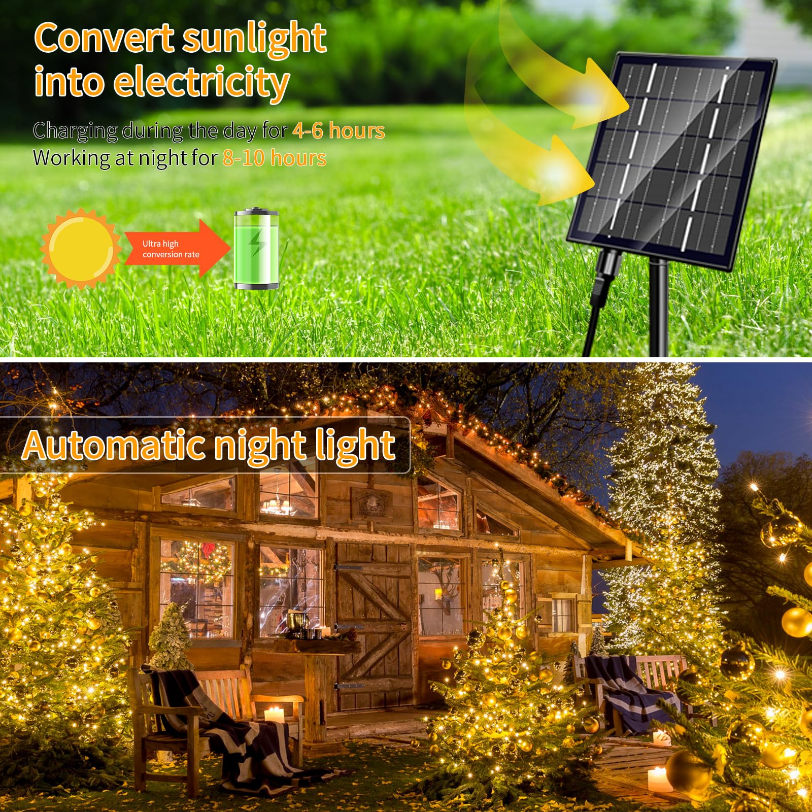 SOLARBABY Luci Natale Esterno Solare,66m 640 LED Catena Luminosa Esterno Solare Impermeabile con Telecomando,19 Modalità Luci Esterno Energia Solare Decorative per Giardino Patio,Bianco Caldo