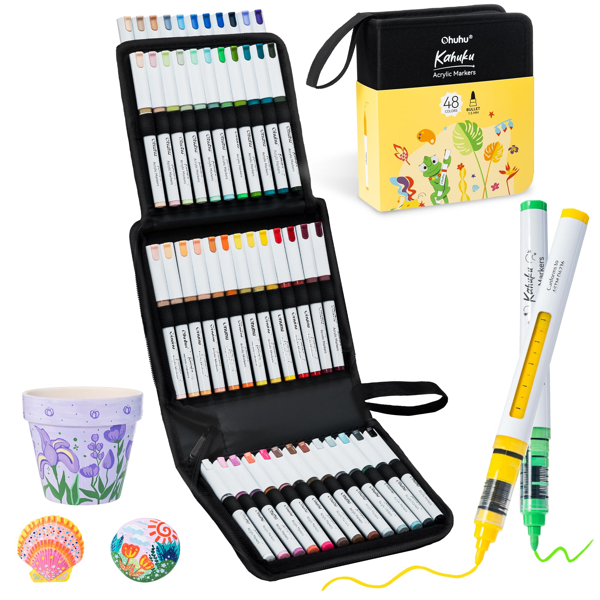 Ohuhu Acrylstifte mit Pinselspitze – Auto-Tintenregulierung, Hochdeckende Acrylic Markers, Wasserfest & Lichtecht für Steinmalerei 3D-Drucke Ostereier Holz DIY-Bastelarbeiten – Kahuku