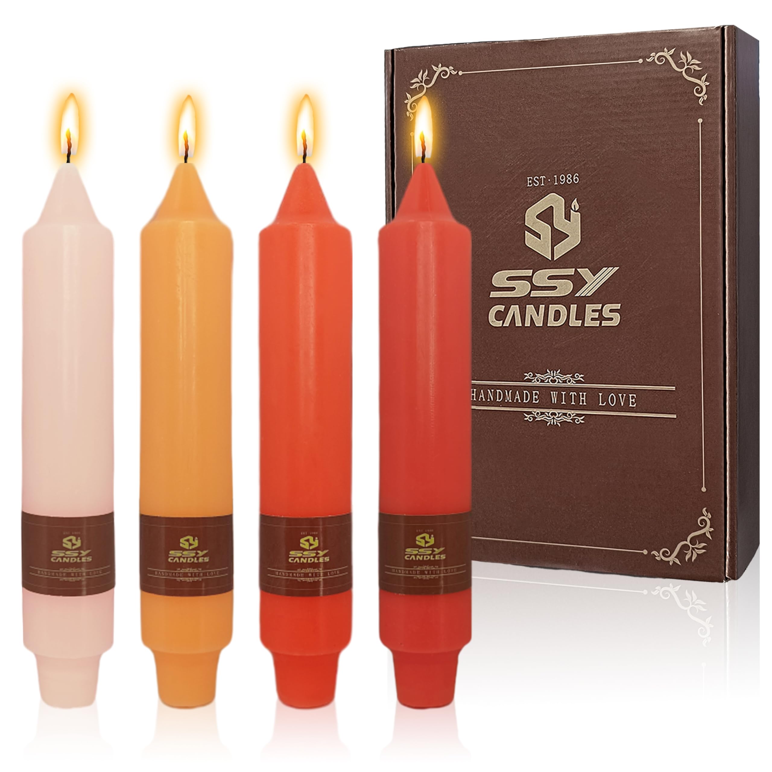 4 PCS Gradient Orange Taper Candlesticks 7 inch Unscented Tapered Candles Sticks for Home Holiday Wedding Party Decoration