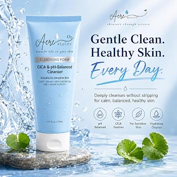 CICA pH-Balanced Facial Cleanser Hydrating Formula Gentle Cleanser Foaming Face Wash for All Skin Types Including Sensitive Skin, 5.07 Fl Oz
