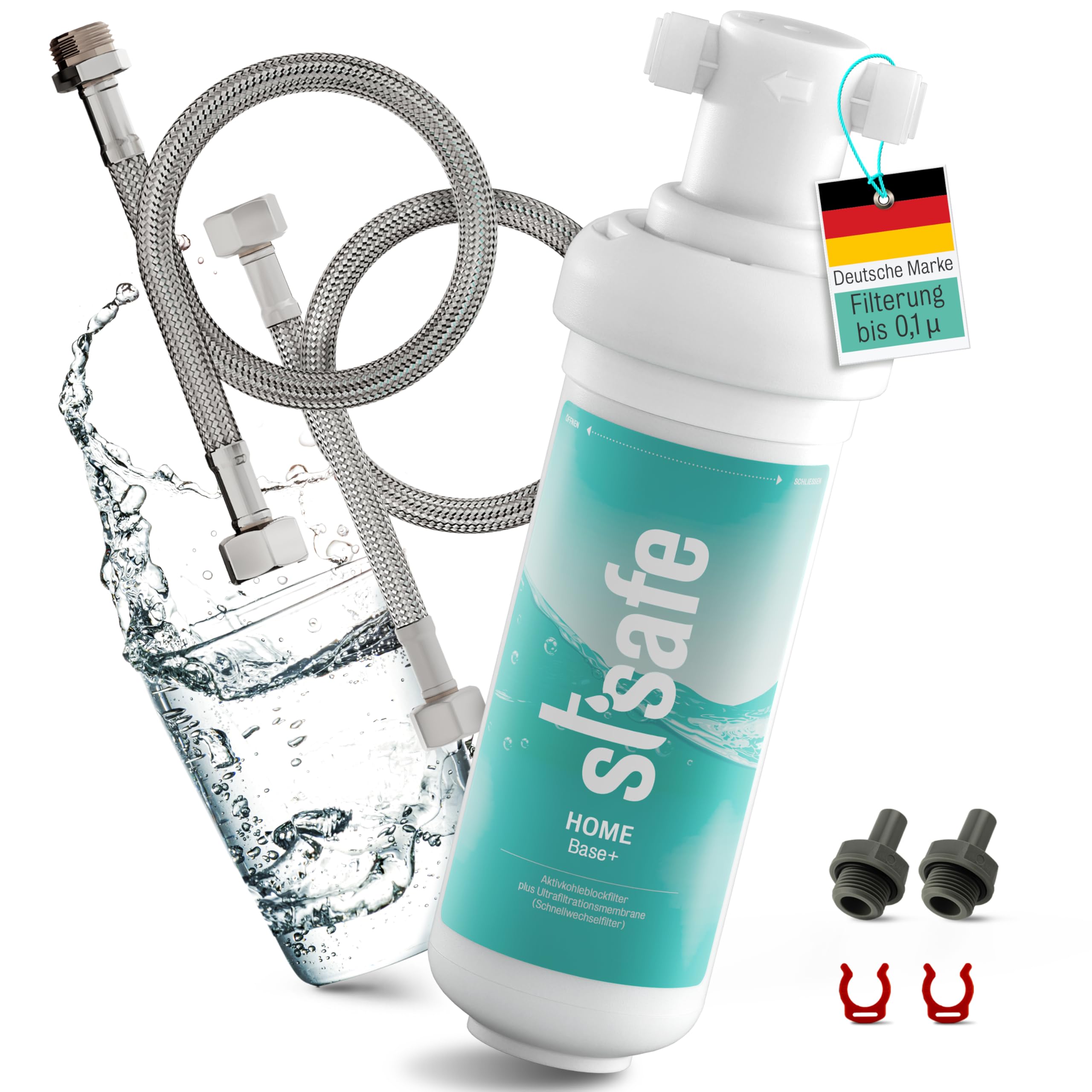 BASE+ Wasserfilter Untertisch I Doppel-Filterung I Trinkwasserfilter | Doppelte Filtration, Schadstoffentfernung bis 0,1µ, einfache Installation, Wasserfiltersystem, kein zusätzl. Wasserhahn nötig