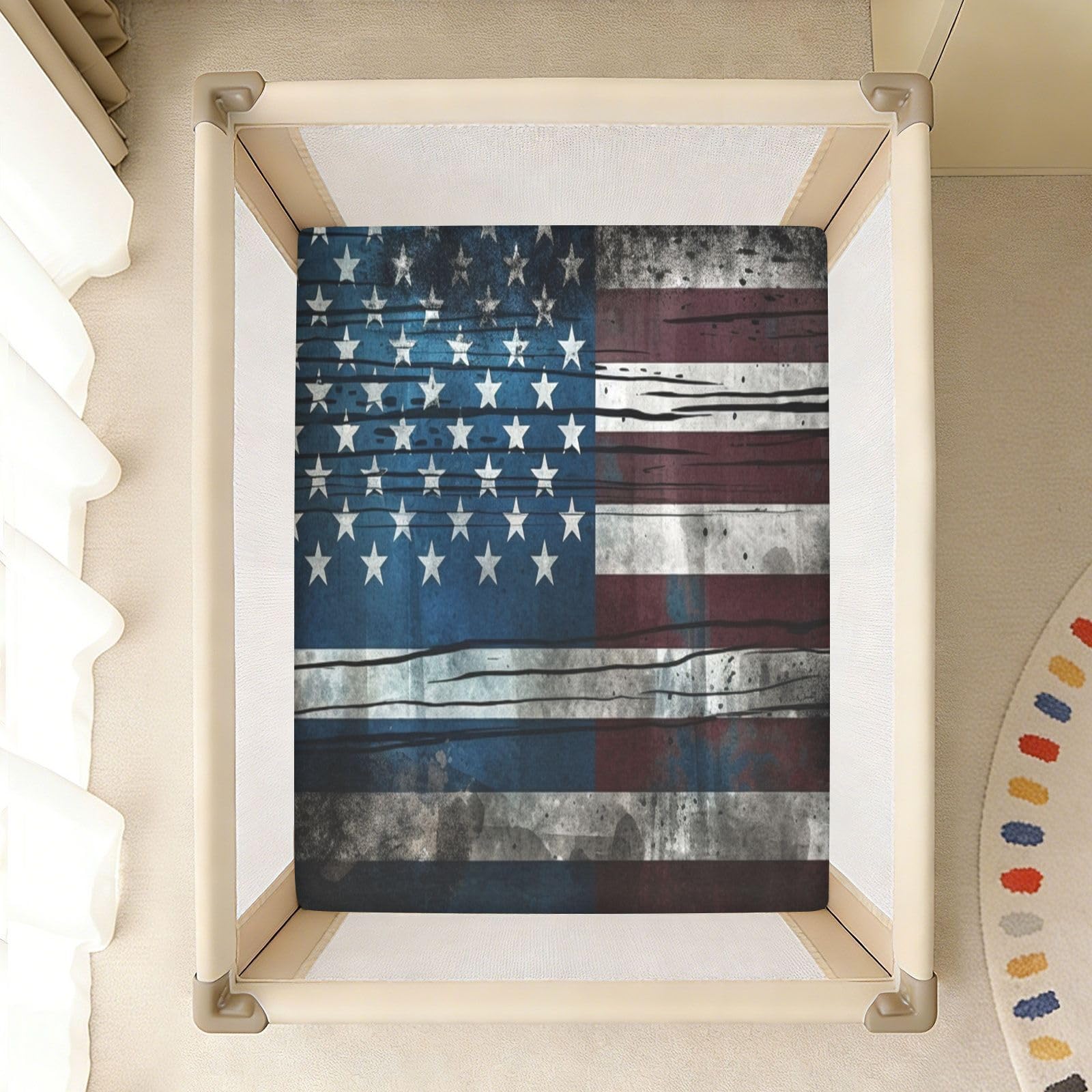 Bandera Azul Negra De La Guerra Americana Sábana de Cuna para Niños Pequeños,Sábanas de Algodón Suave para Bebés Aptas para Colchón Corralito