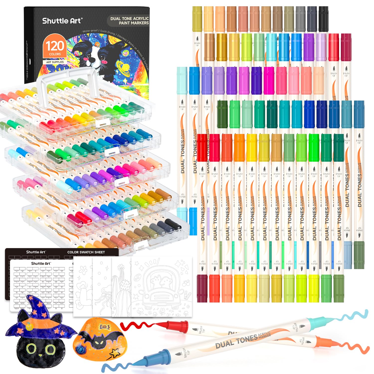 Shuttle Art 120 Colors 60 Pack Dual Tone Acrylic Paint Markers