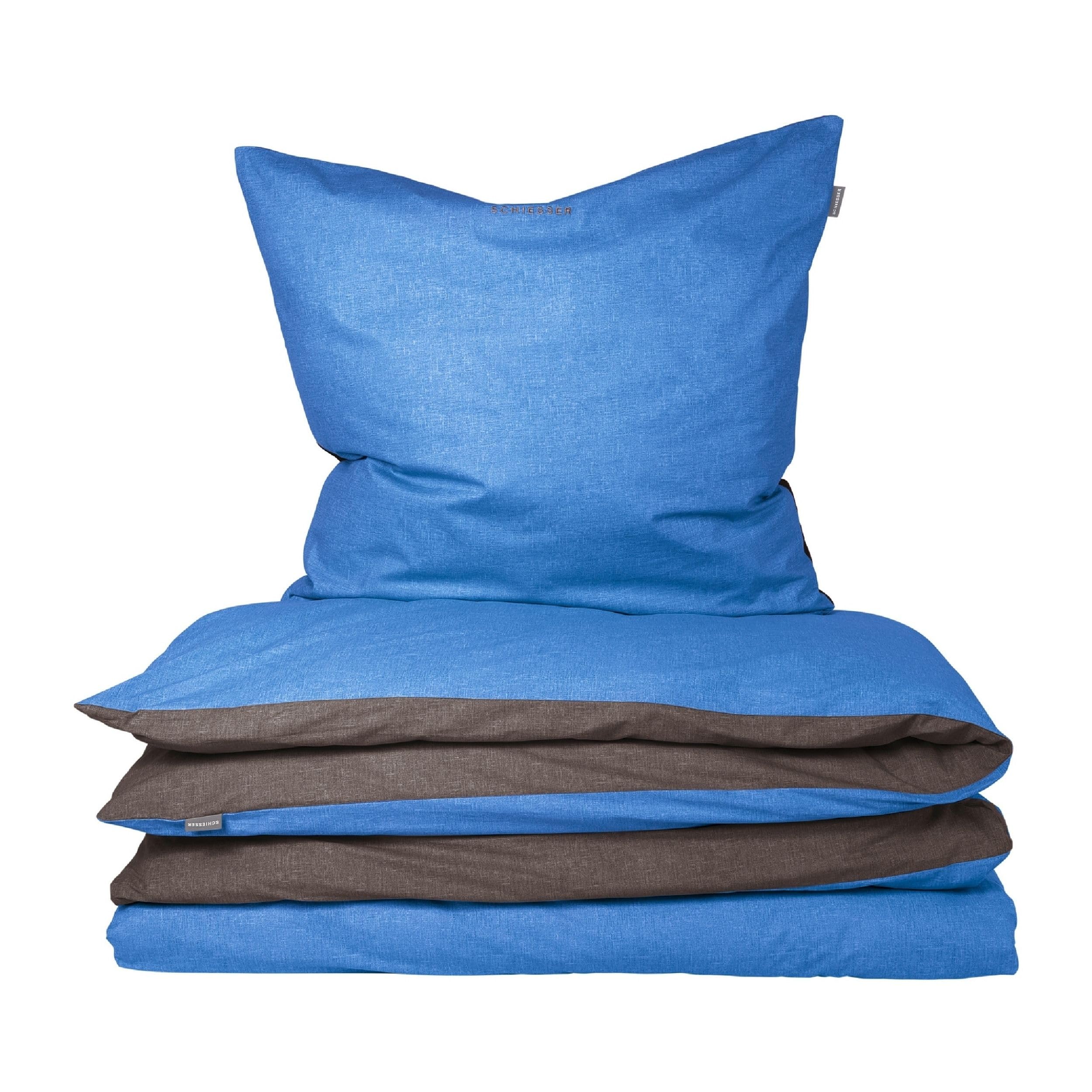 Schiesser Bettwäscheset Doubleface | Renforcé | 2-teilig | Zweifarbig | 100 % Baumwolle | Oeko-Tex® Made in Green Zertifiziert | YKK Reißverschluss | 155x220cm + 80x80cm | Blau-Dunkelgrau