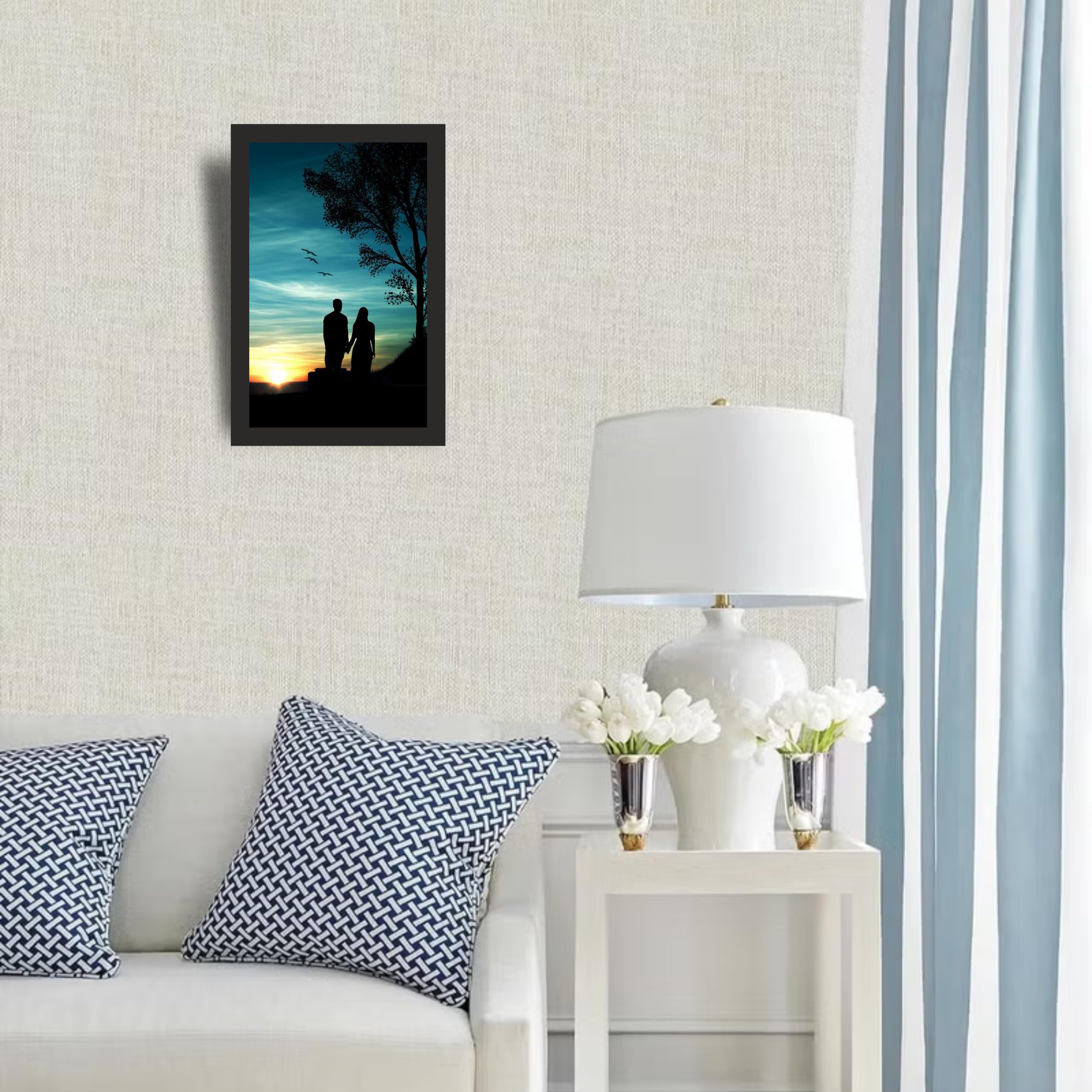 Romantic Couple Sunset Wall Art Frame 12x18 Inch