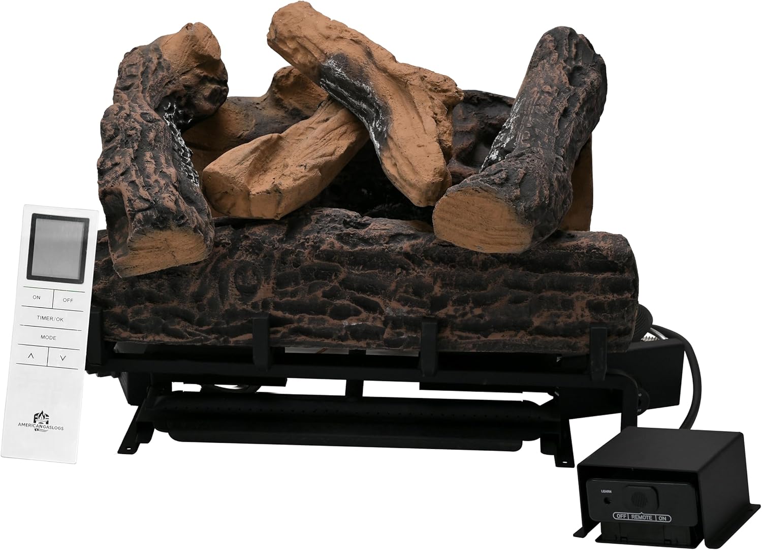 18-24 Inch Ventless Fireplace Logs Set with Remote Control, Only Used for Natural Gas,Heats up to 36000BTU (Natural Gas Fireplace Oak, 18Inch)