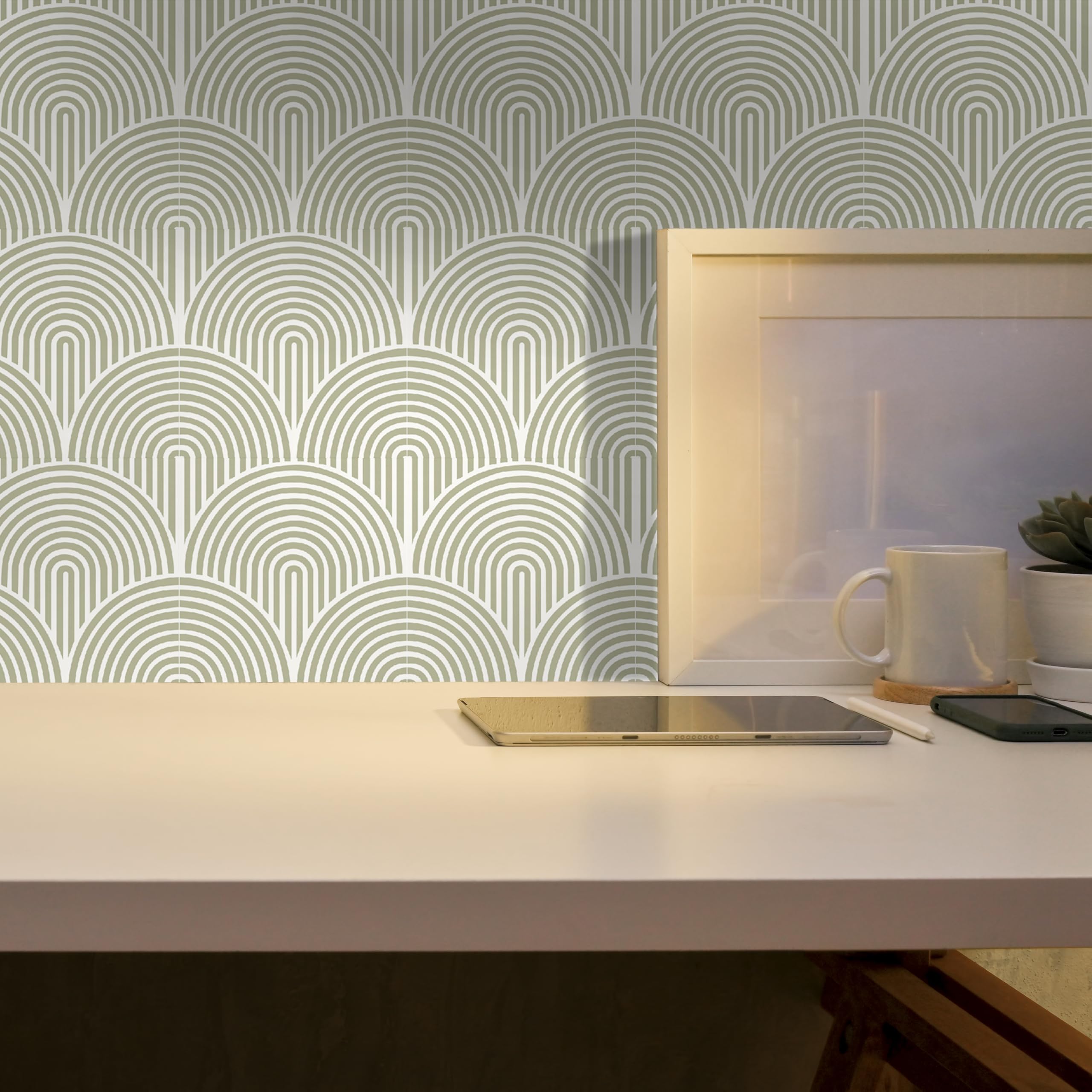 Alwayspon Tile Sticker, 20PcsX20cm/8inch Sage Green Self Adhesive Stick on Tiles Transfer Sticker for Bathroom Kitchen, Splashback, Peel and Stick Vinyl Floor Wall Tiles Sticker