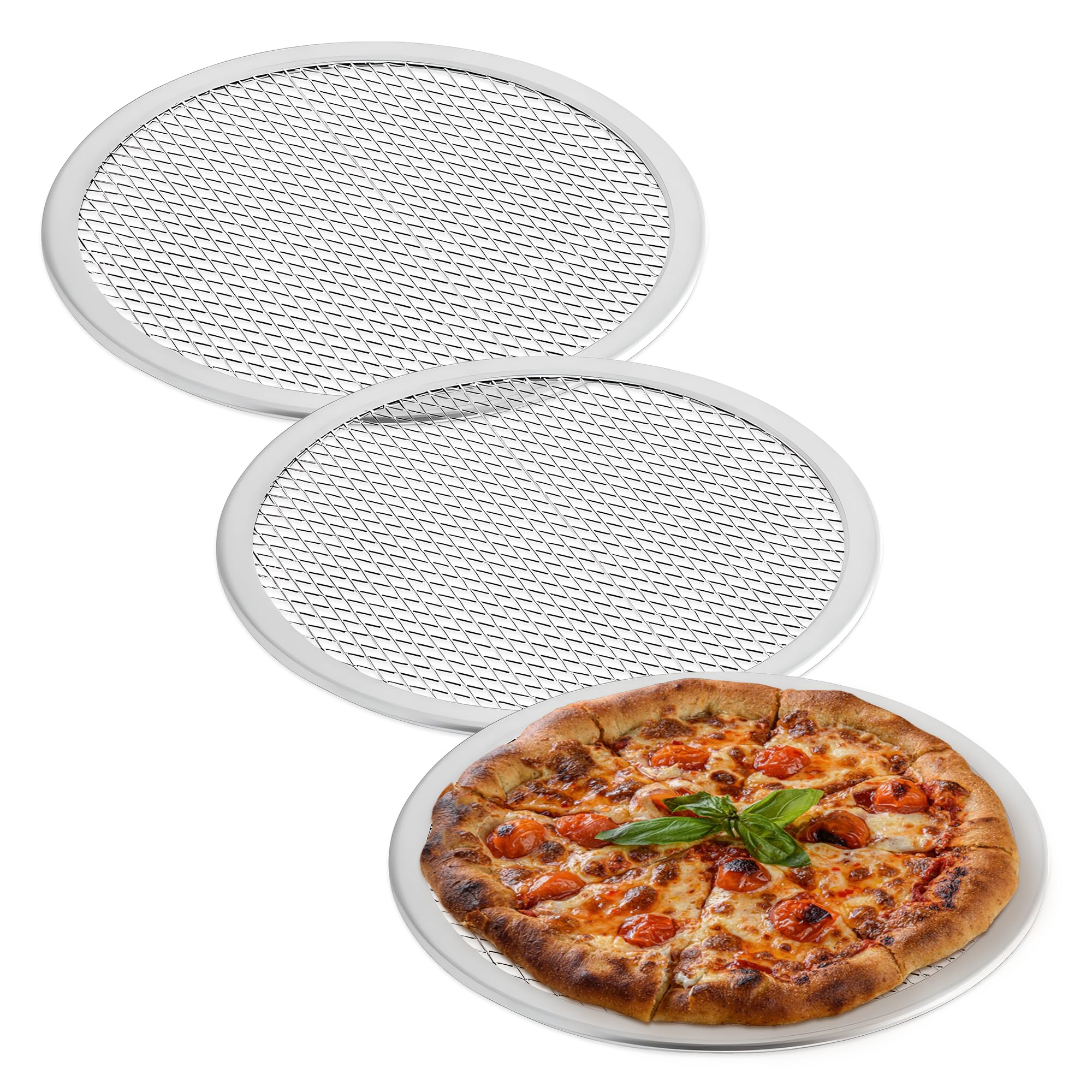OCS Parts 3-Pack 8-Inch Aluminum Pizza Screen | Commercial Grade Pizza Tray Screen for Home Cooking, Pizzerias and Restaurants
