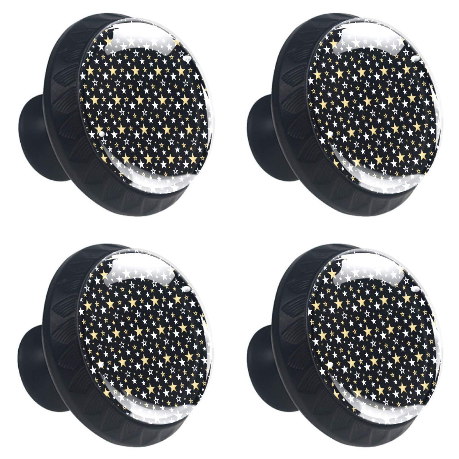 Boutons de tiroir en cristal Stars-01 lot de 4 poignées blanc et doré 30 mm