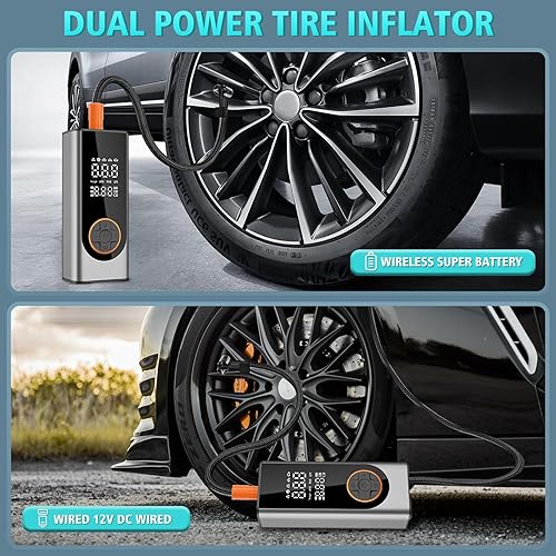 Miniatura 4 de LiveGo Inflador de neumáticos, compresor de aire portátil, bomba de aire inalámbrica de inflado rápido de 150 PSI con batería de 18000 mAh y medidor