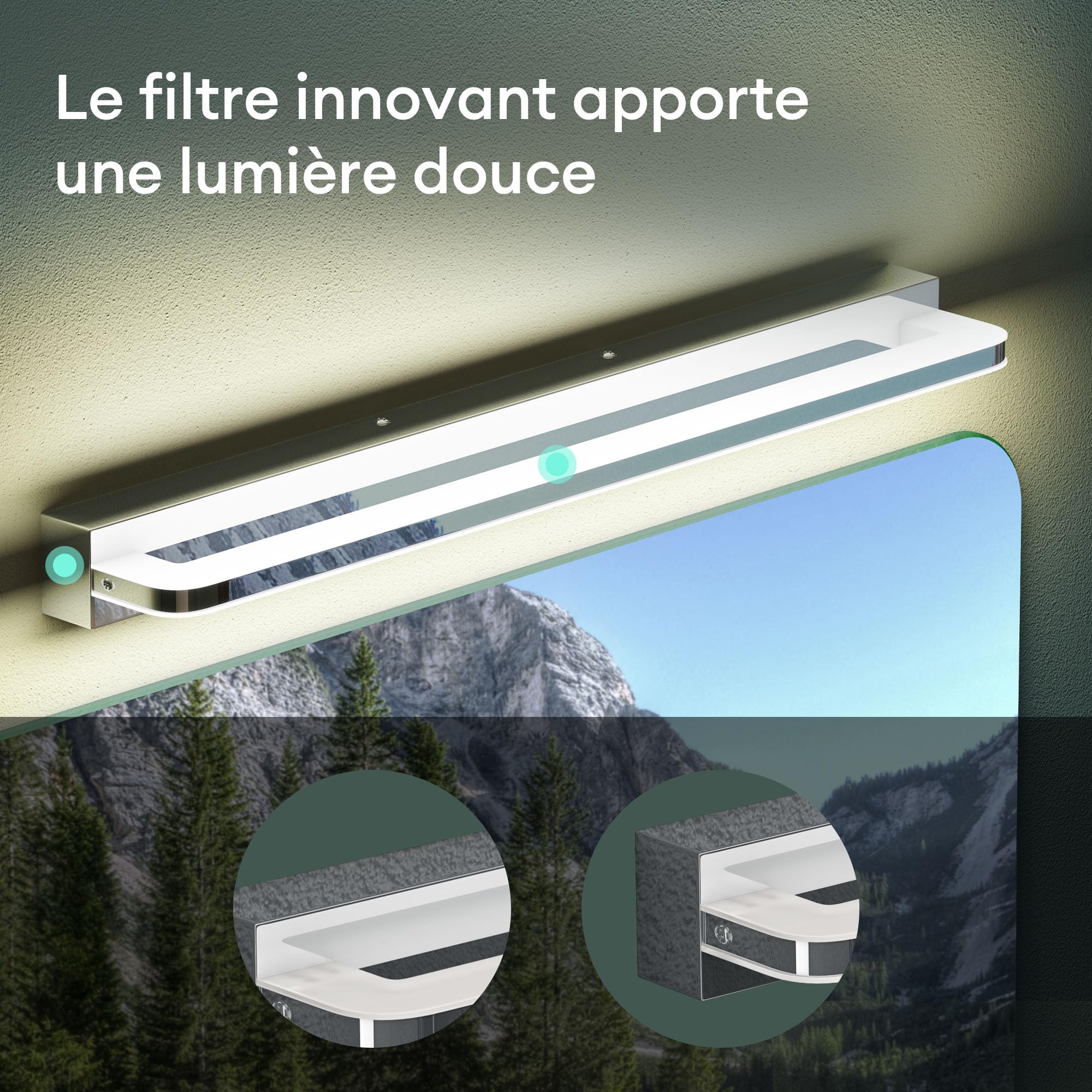 Mai & Mai Lampe Miroir LED 4000K pour Salle de Bain Murale Lumiere Intérieur 60cm Chrome Desgin SparkLuxe