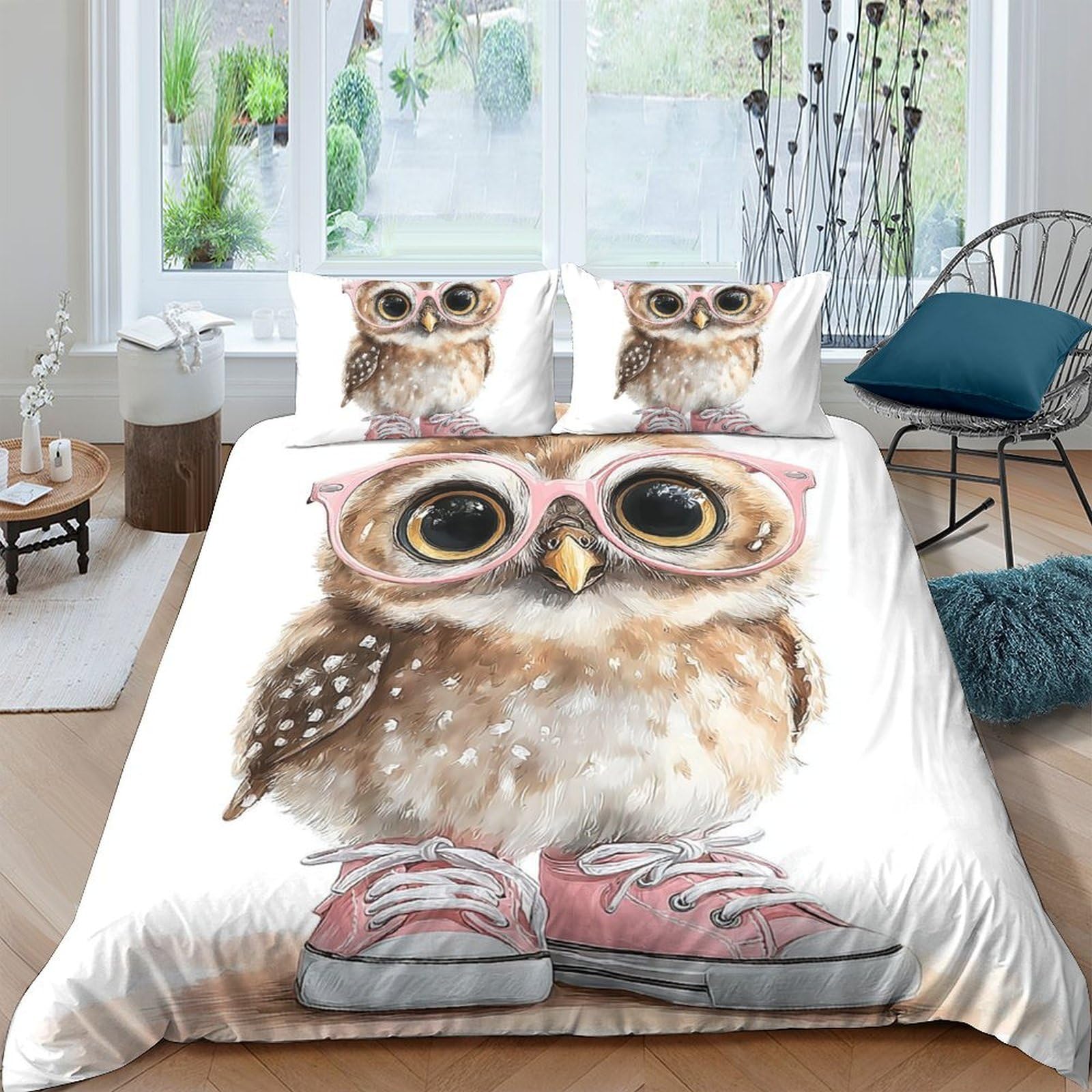 Ctjqhvkz Style-4 3D Printed Cute Owl Fitted Sheet Microfiber Soft Bedroom Decor Cartoon Animal Bed Cover For Adults Teens Single（135X200cm）