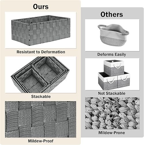 Miniatura 5 de Uvellgift Cestas de almacenamiento tejidas, contenedores de almacenamiento, cestas de contenedores de contenedores de almacenamiento organizadores