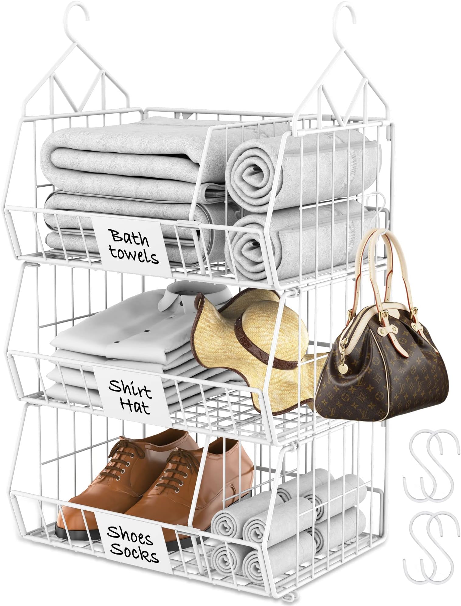 5-tlg Schrankorganizer Set - Metall Hängeregal Faltbar & Stapelbar Schwarz