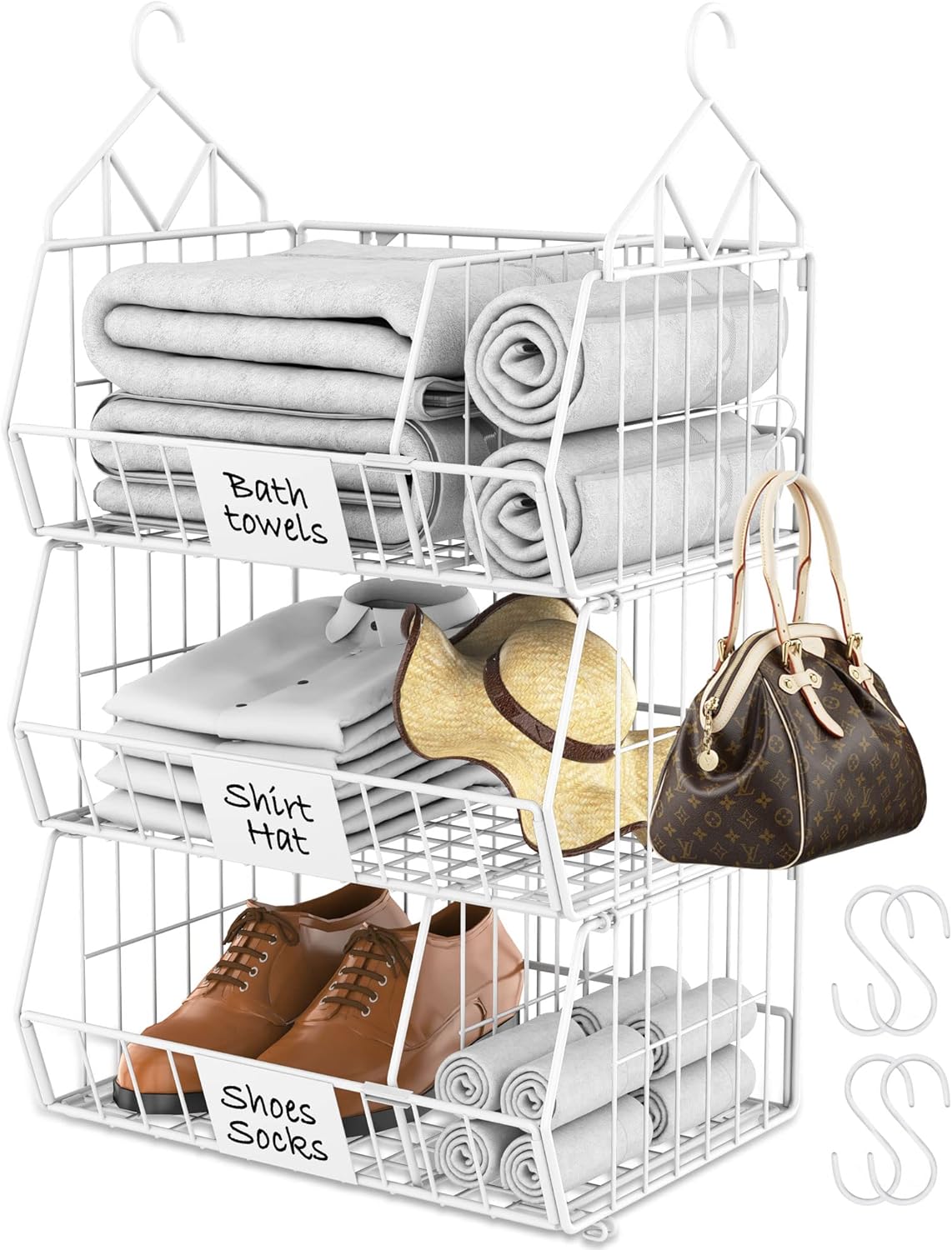 DECOHOME Hanging Storage with 3 Shelves Metal Wardrobe Closet Organiser