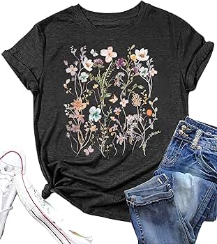 Women Boho Flower T Shirt Vintage Floral Graphic Shirt