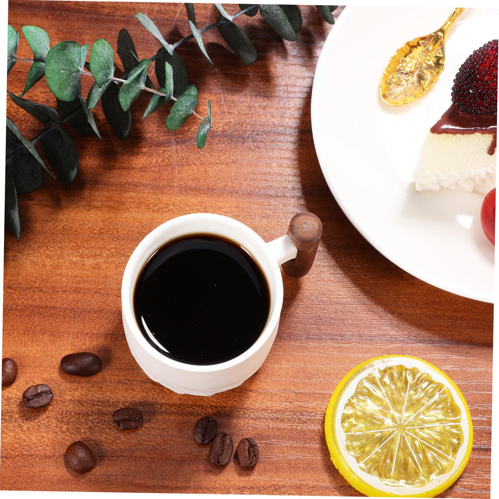 Hemobllo 4pezzi Tazze da Caffè in Ceramica con Manico in Legno Tazze da Tè per Bevande Calde e Fredde