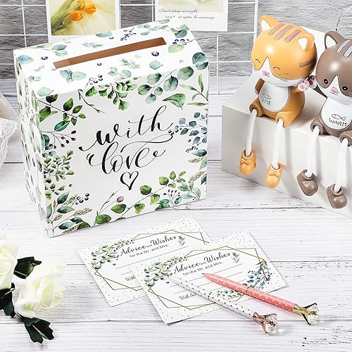 Miniatura 6 de Juego de 51 tarjetas de consejos de boda y caja, caja de doble cara para consejos y deseos, caja para decoración de boda, despedida de soltera,