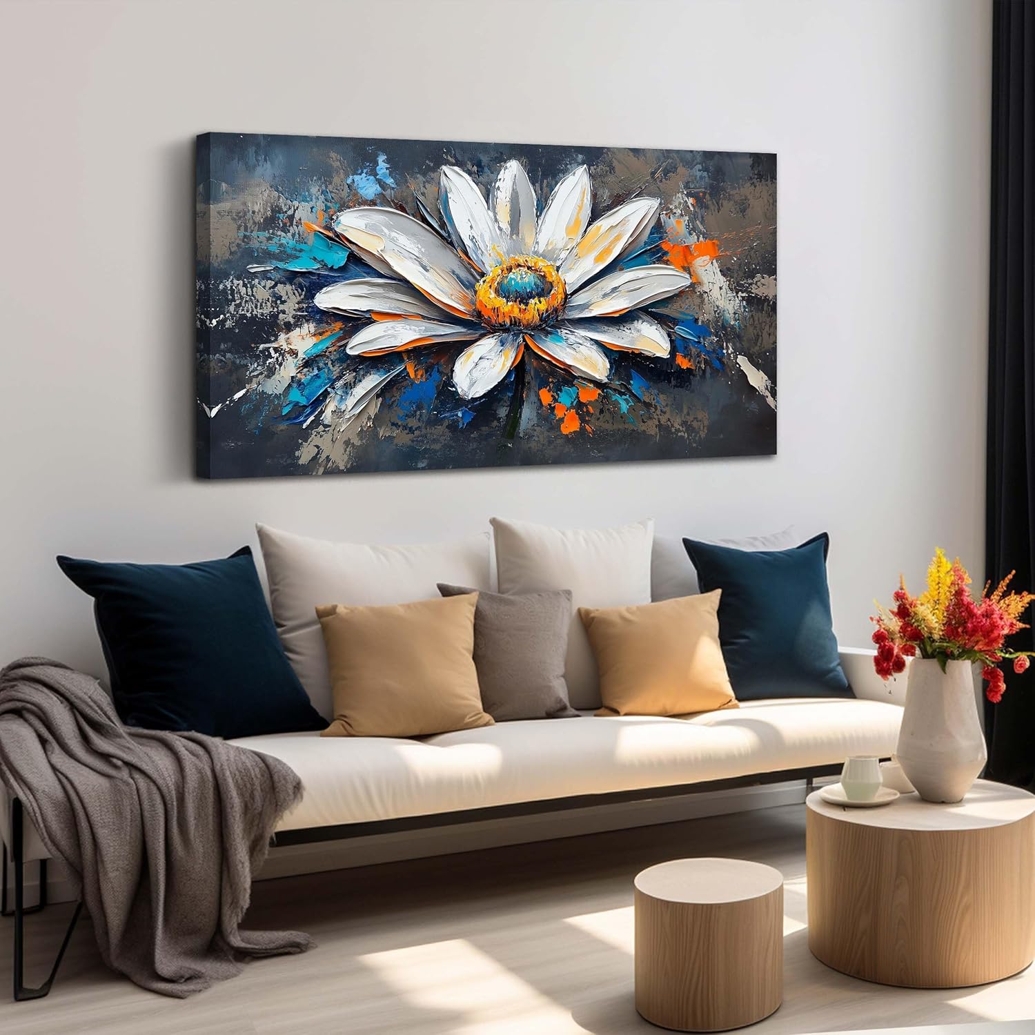 AOZEMI Colorful Wall Art Flower Canvas Wall Decor Print Artwork White Picture Art for Living Room Bedroom 24"x 48" 24" x 48" White
